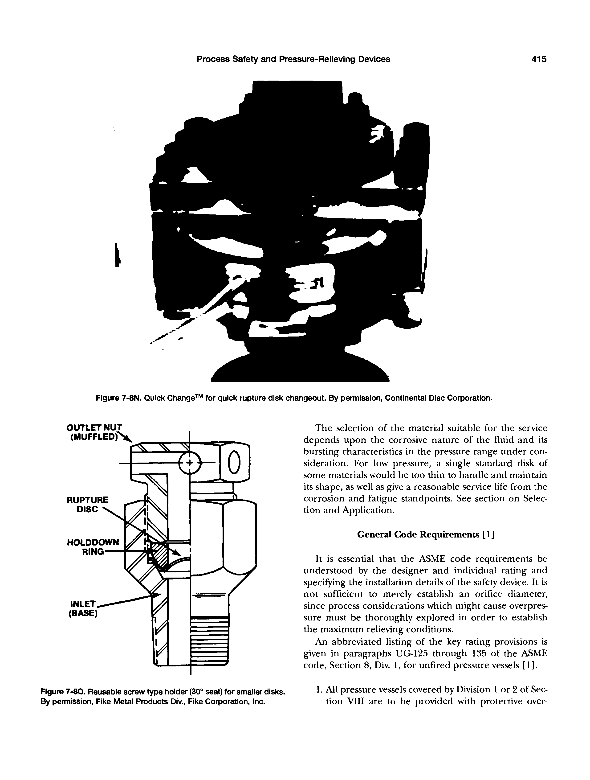 Figure 7-80. Reusable screw type holder (30° seat) for smaller disks. By permission, Fike Metal Products Div., Fike Corporation, Inc.