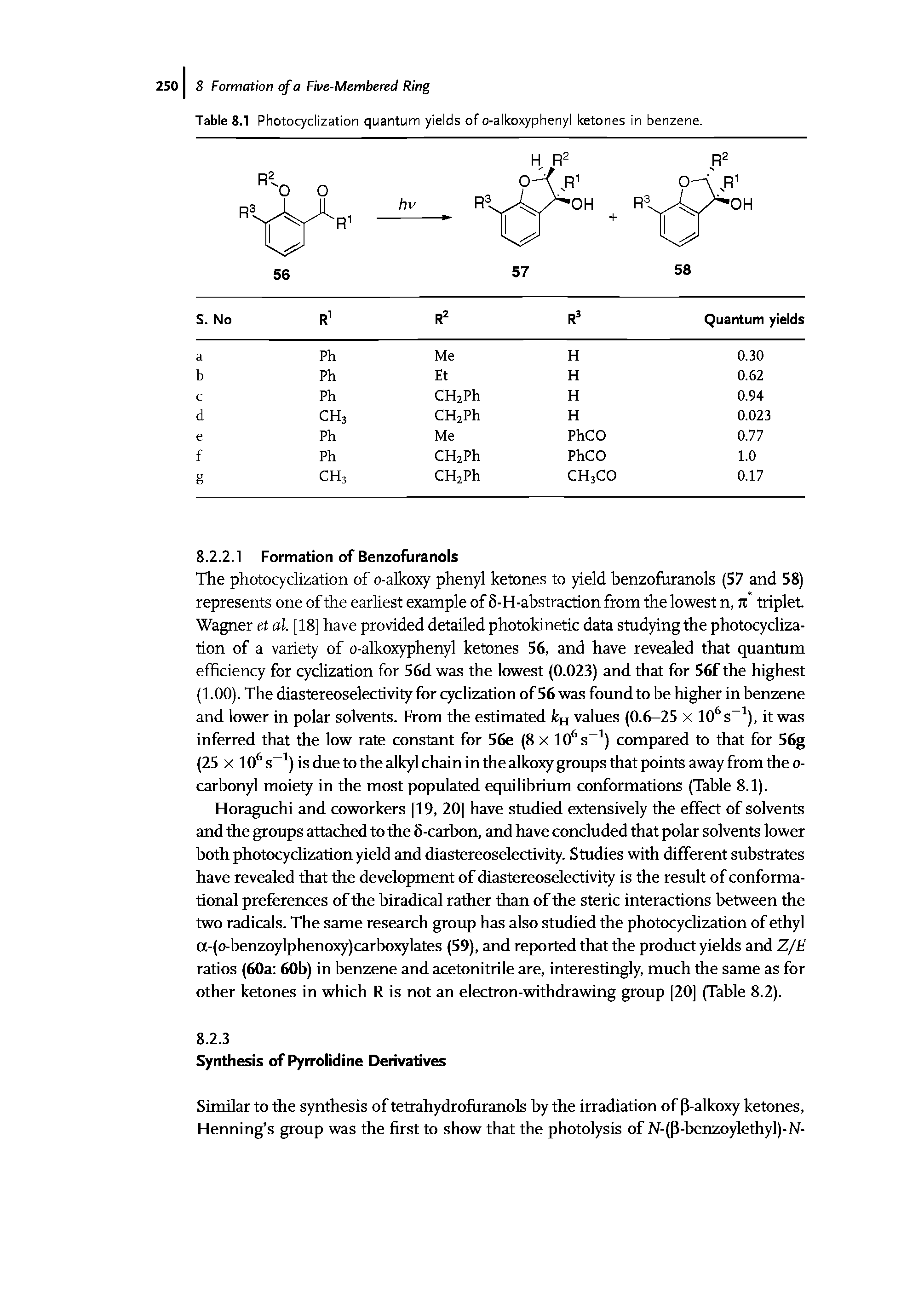 Table 8.1 Photocyclization quantum yields of o-alkoxyphenyl ketones in benzene.