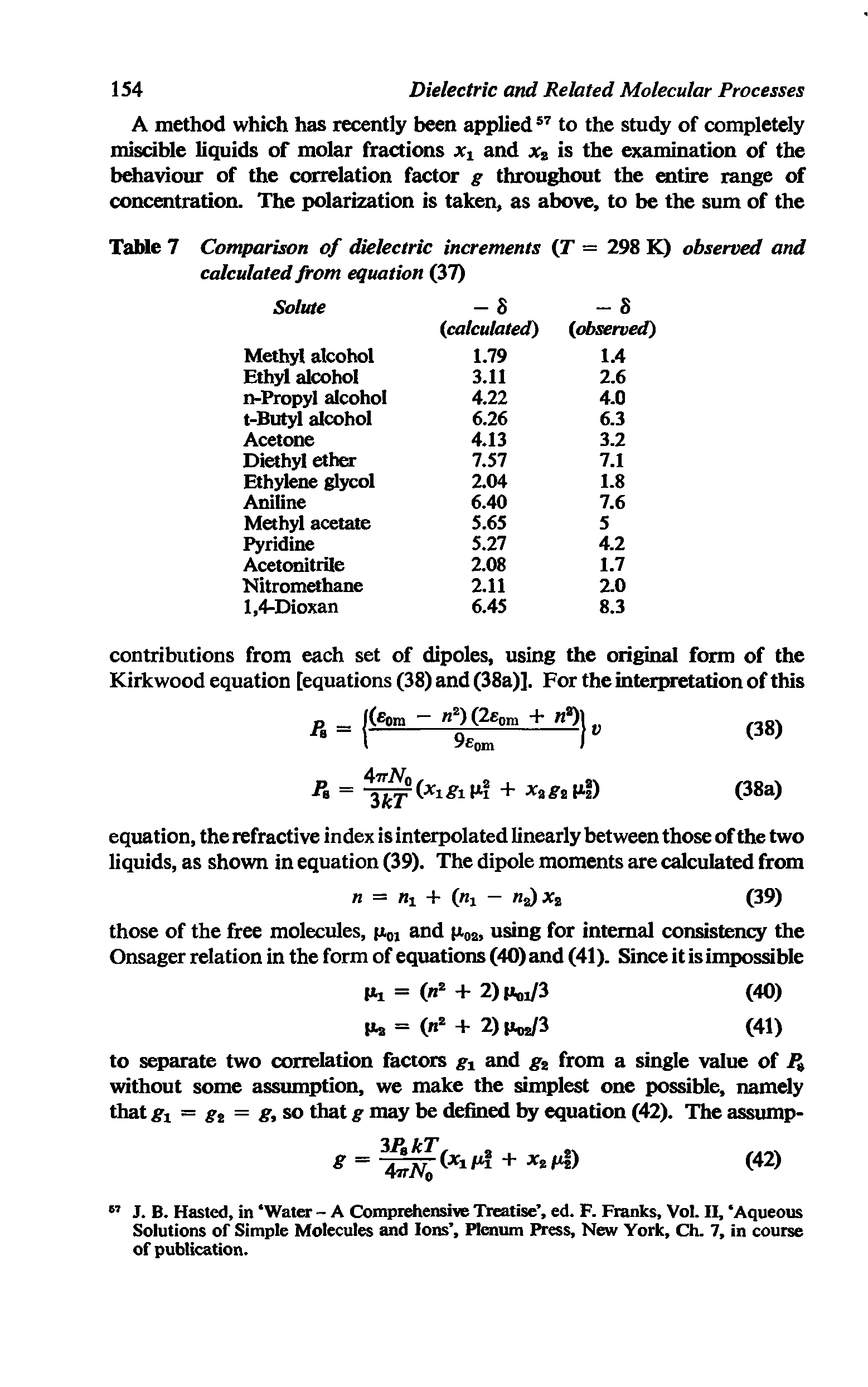 Table 7 Comparison of dielectric increments (T calculated from equation (37)...
