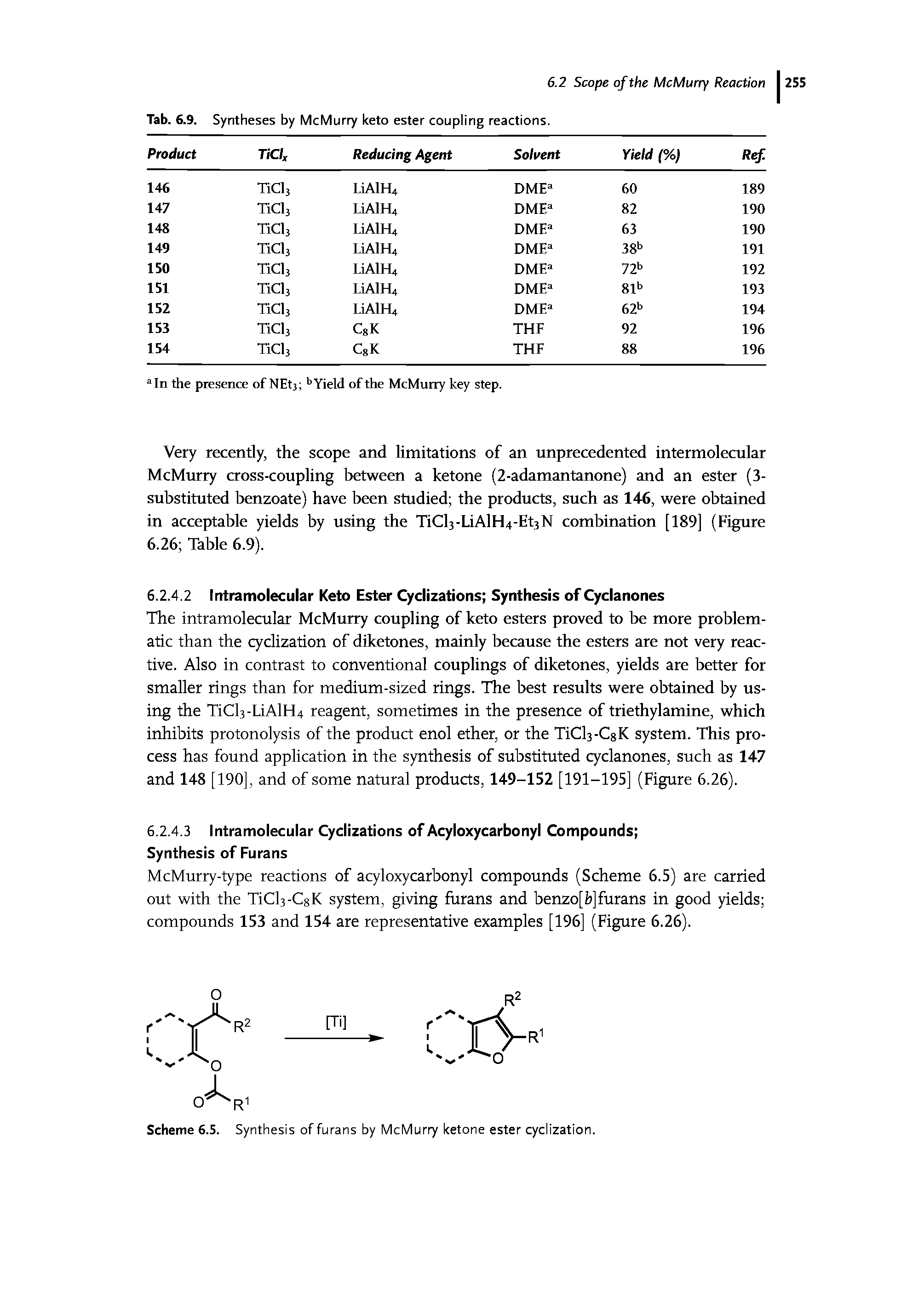 Tab. 6.9. Syntheses by McMurry keto ester coupling reactions.