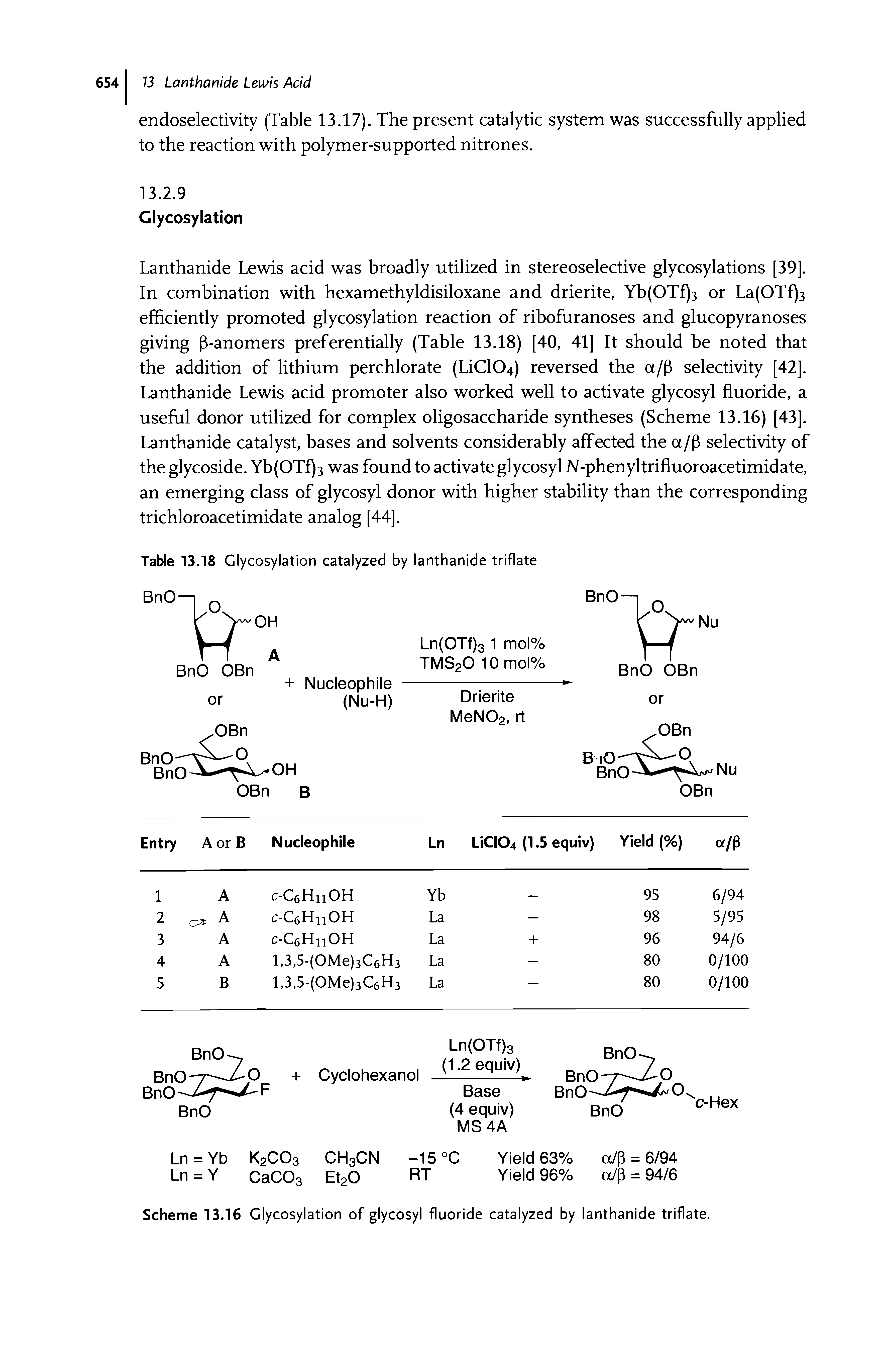 Scheme 13.16 Glycosylation of glycosyl fluoride catalyzed by lanthanide triflate.