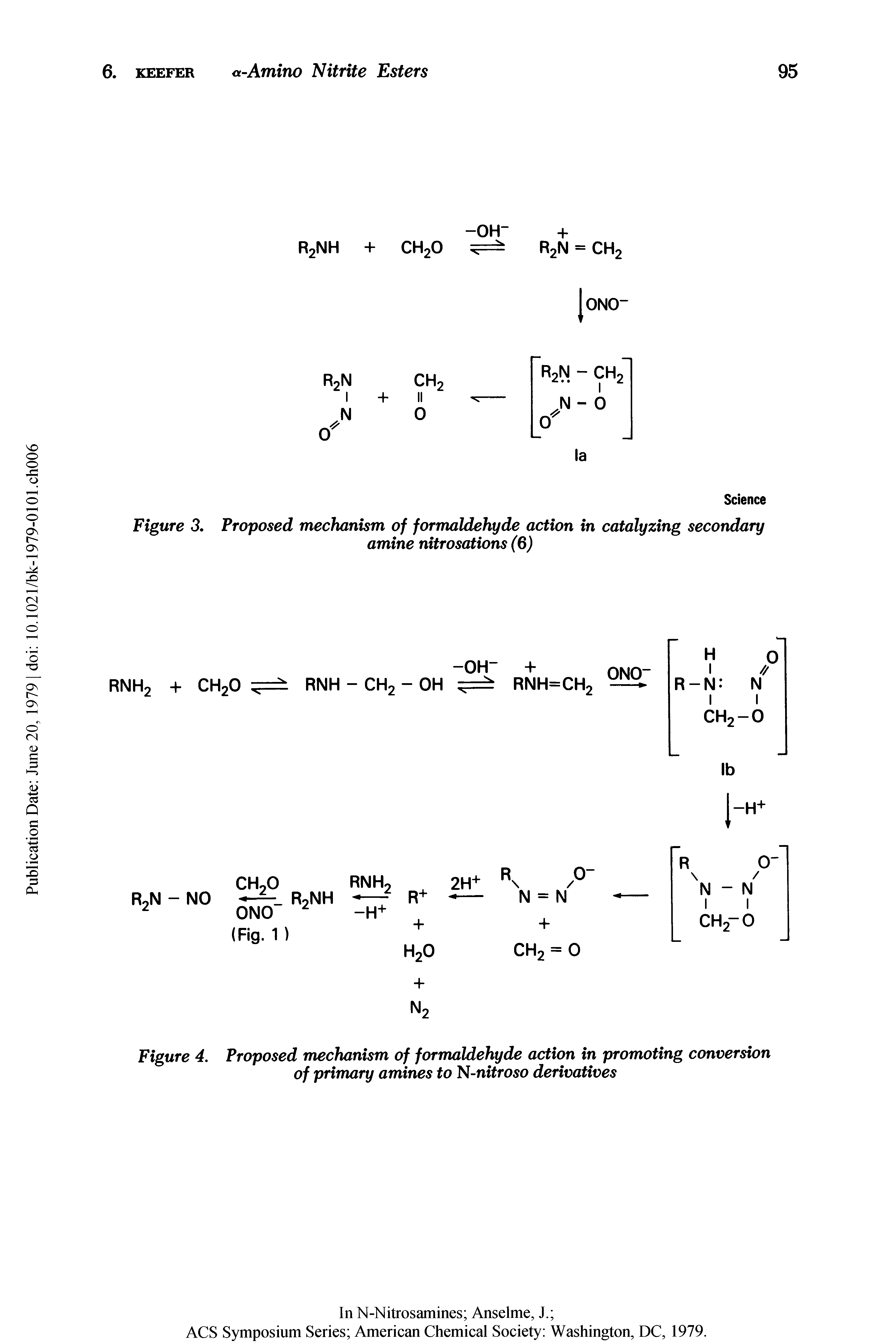 Figure 4. Proposed mechanism of formaldehyde action in promoting conversion of primary amines to N-nitroso derivatives...