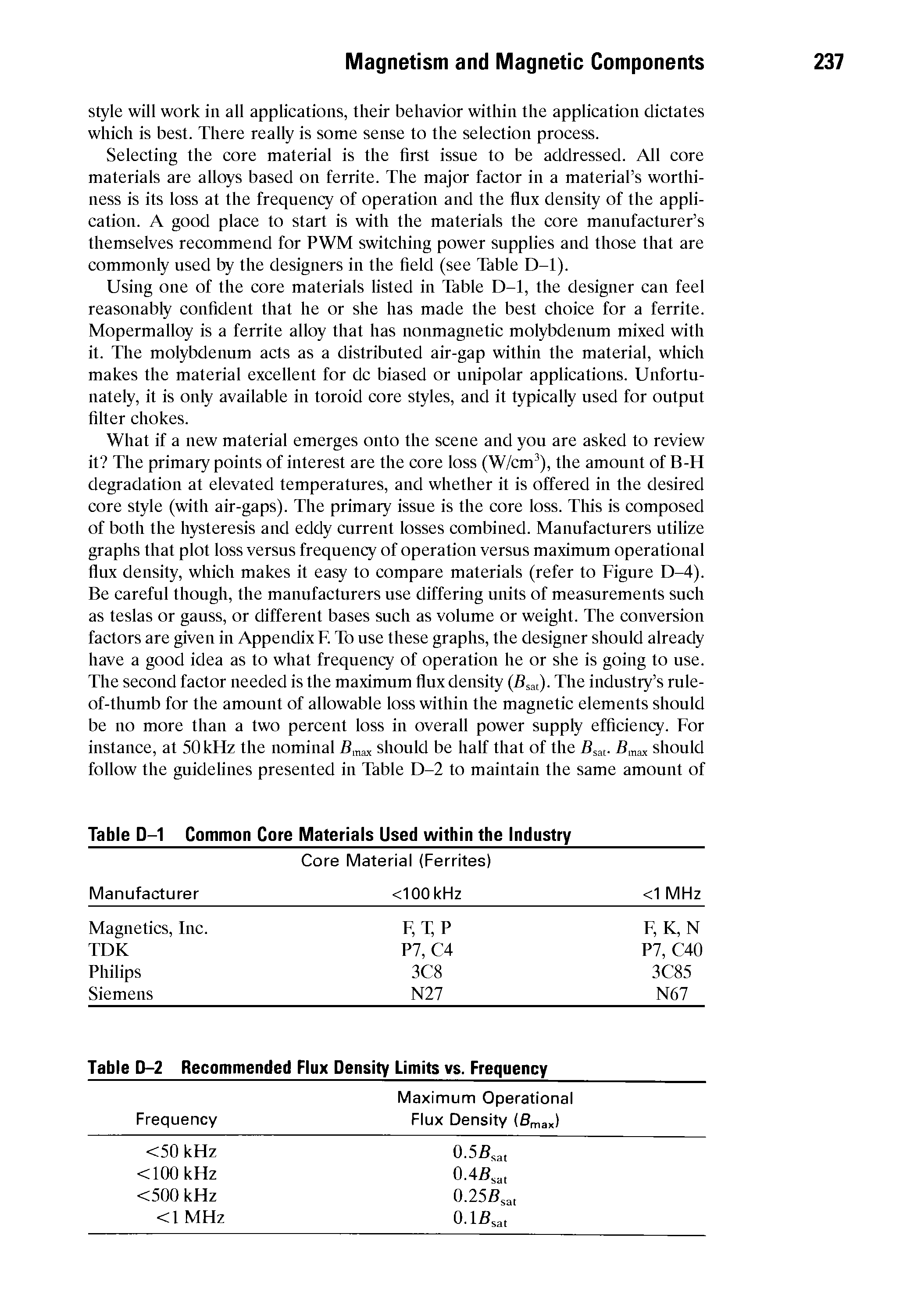 Table D-2 Recommended Flux Density Limits vs. Frequency ...