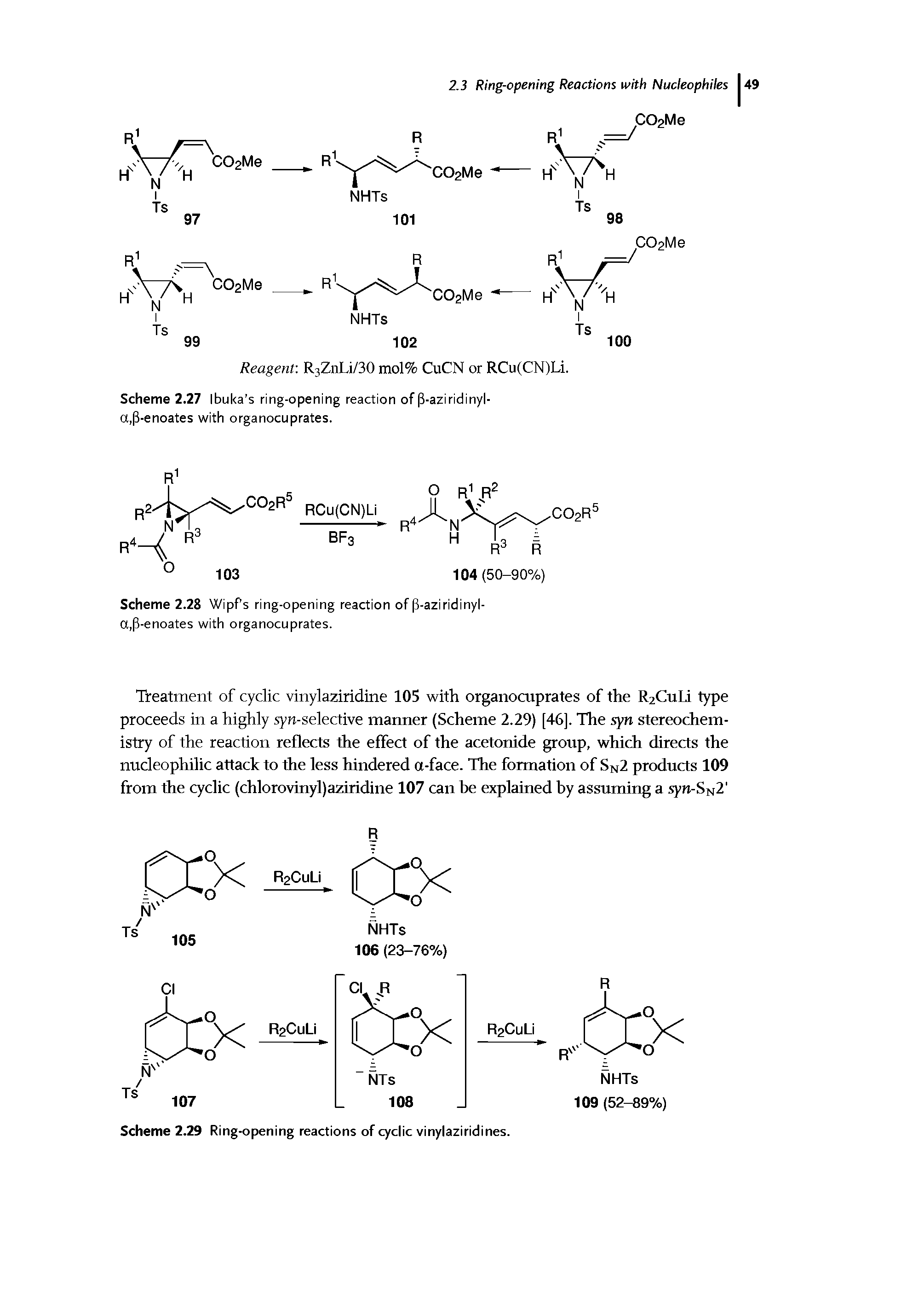 Scheme 2.27 Ibuka s ring-opening reaction of (5-aziridinyl-a,(S-enoates with organocuprates.