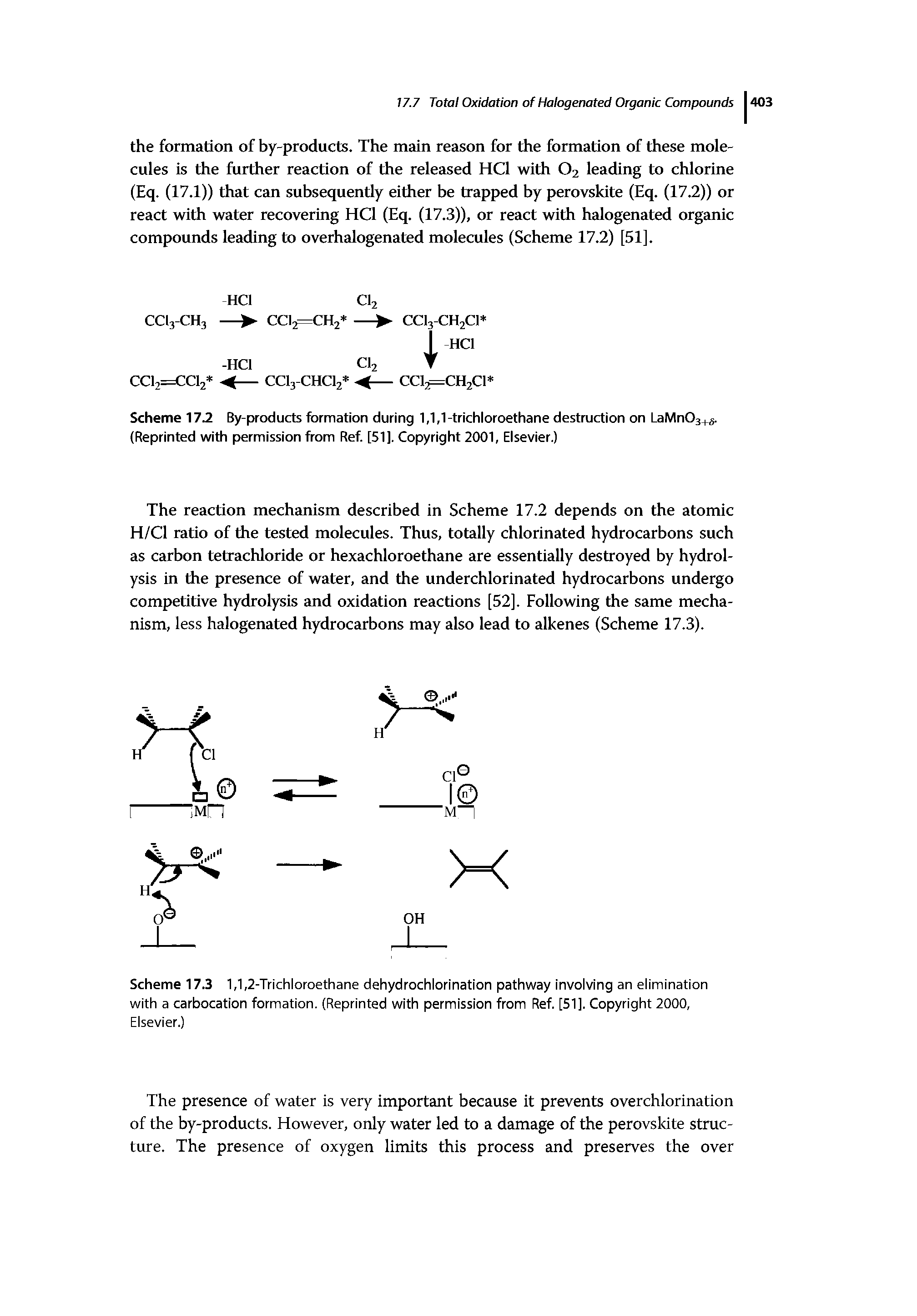 Scheme 17.3 1,1,2-Trichloroethane dehydrochlorination pathway involving an elimination with a carbocation formation. (Reprinted with permission from Ref. [SI]. Copyright 2000, Elsevier.)...