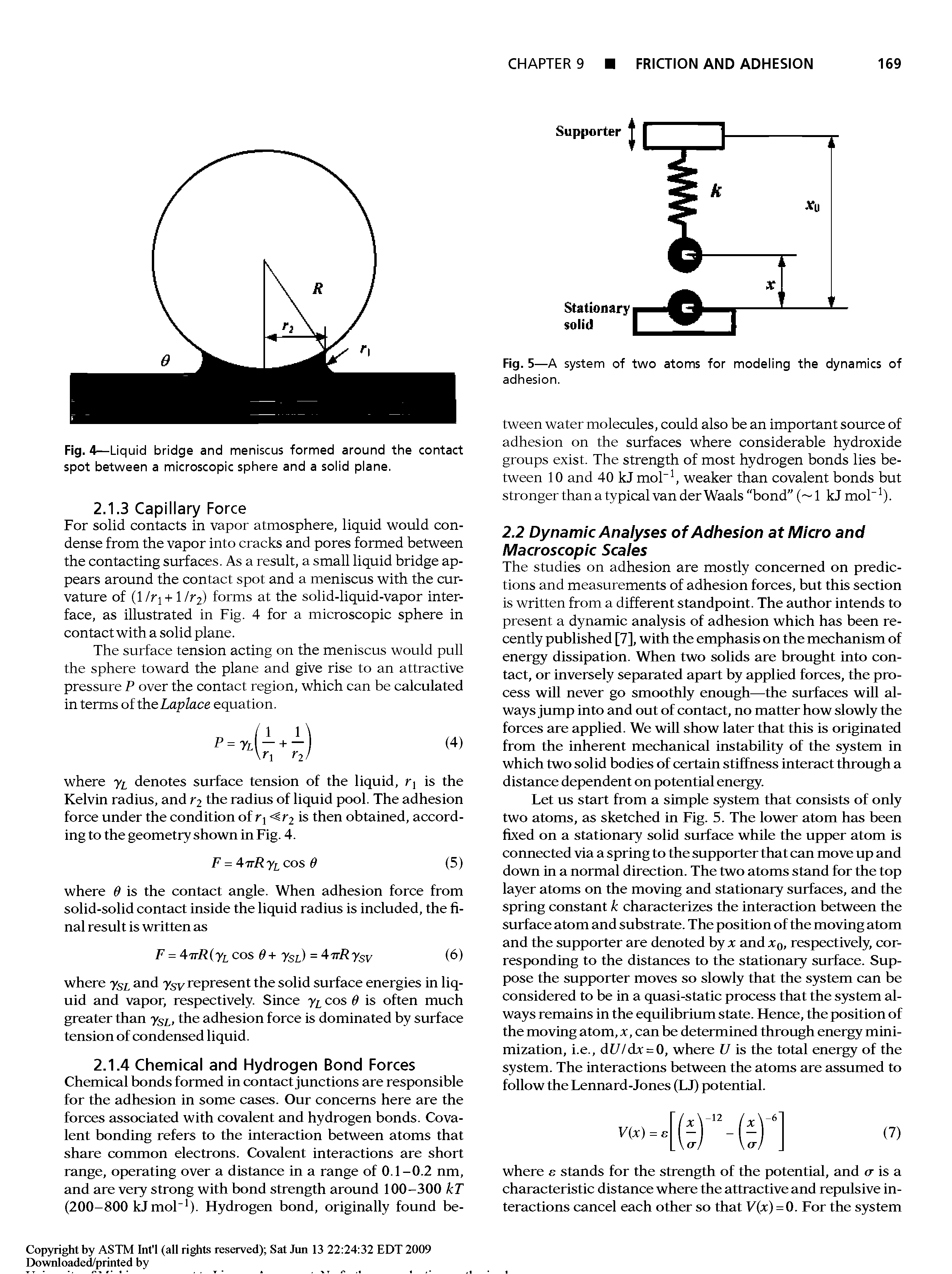 Fig. 4—Liquid bridge and meniscus formed around the contact spot between a microscopic sphere and a solid plane.