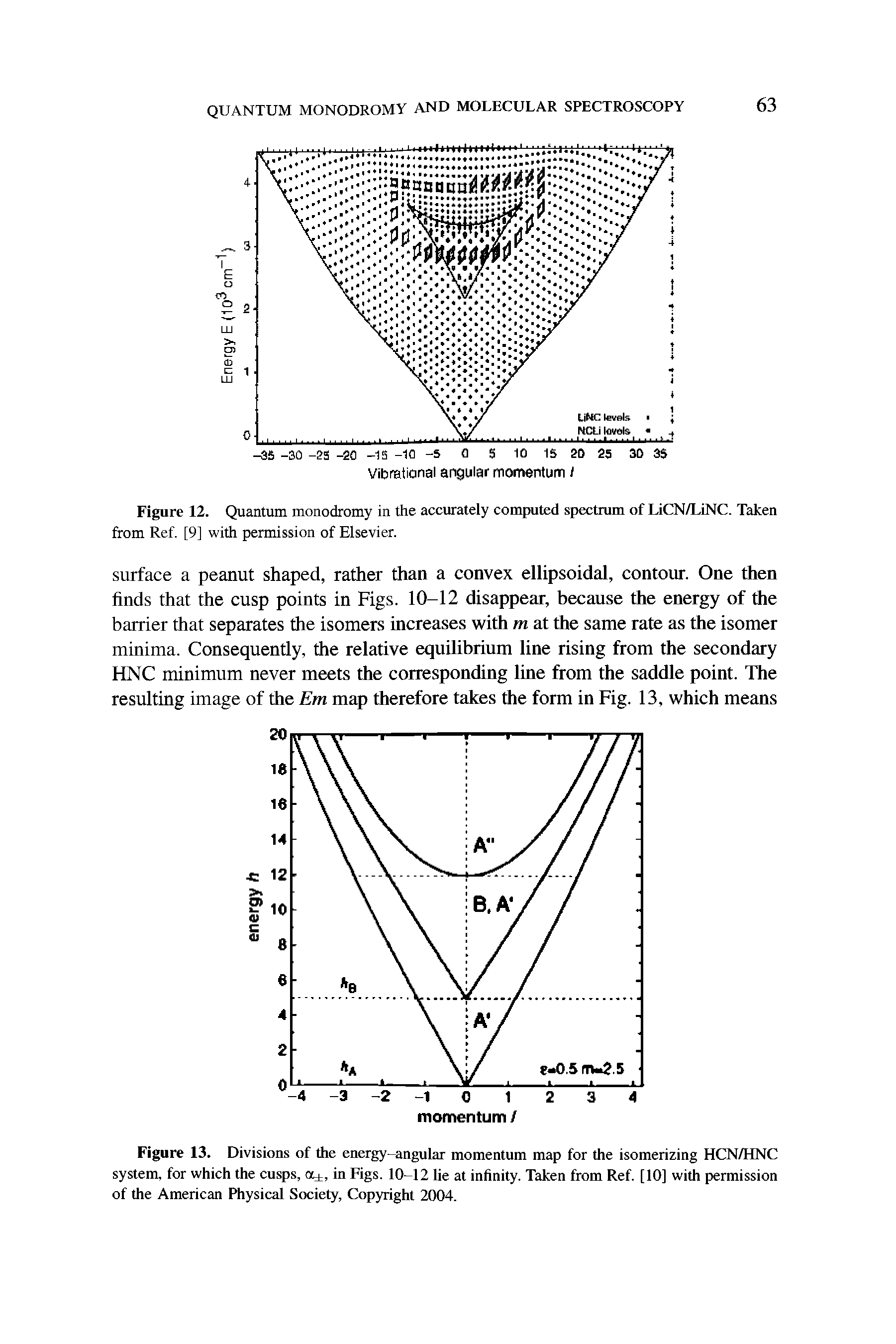 Figure 13. Divisions of the energy-angular momentum map for the isomerizing HCN/HNC system, for which the cusps, Oj., in Figs. 10-12 lie at infinity. Taken from Ref [10] with permission of the American Physical Society, Copyright 2004.