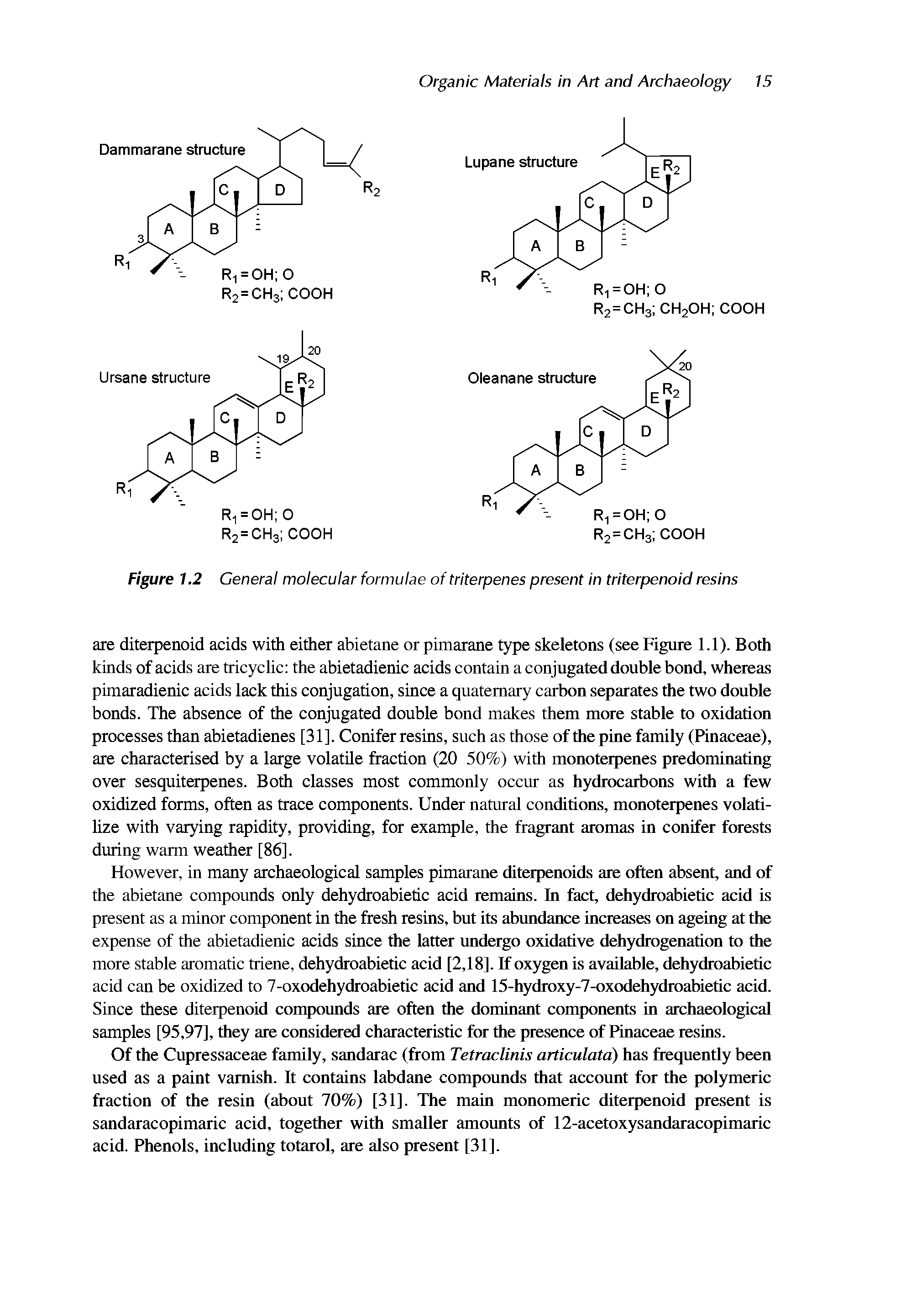 Figure 1.2 General molecular formulae of triterpenes present in triterpenoid resins...