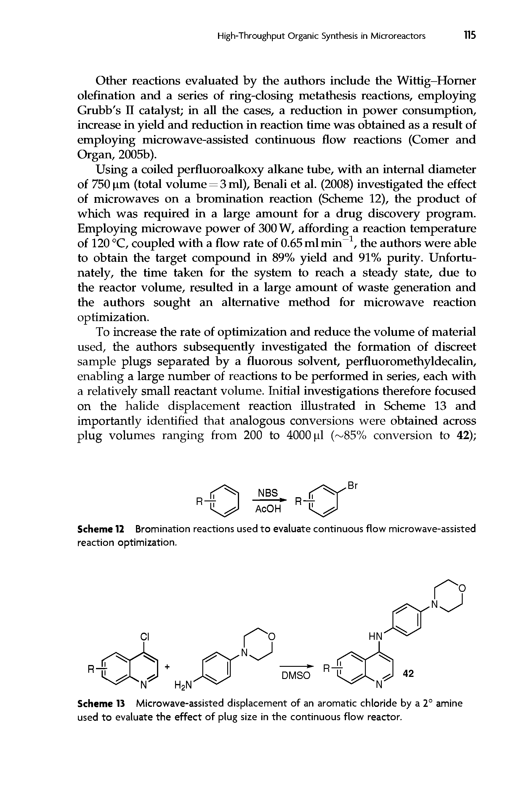Scheme 13 Microwave-assisted displacement of an aromatic chloride by a 2° amine used to evaluate the effect of plug size in the continuous flow reactor.
