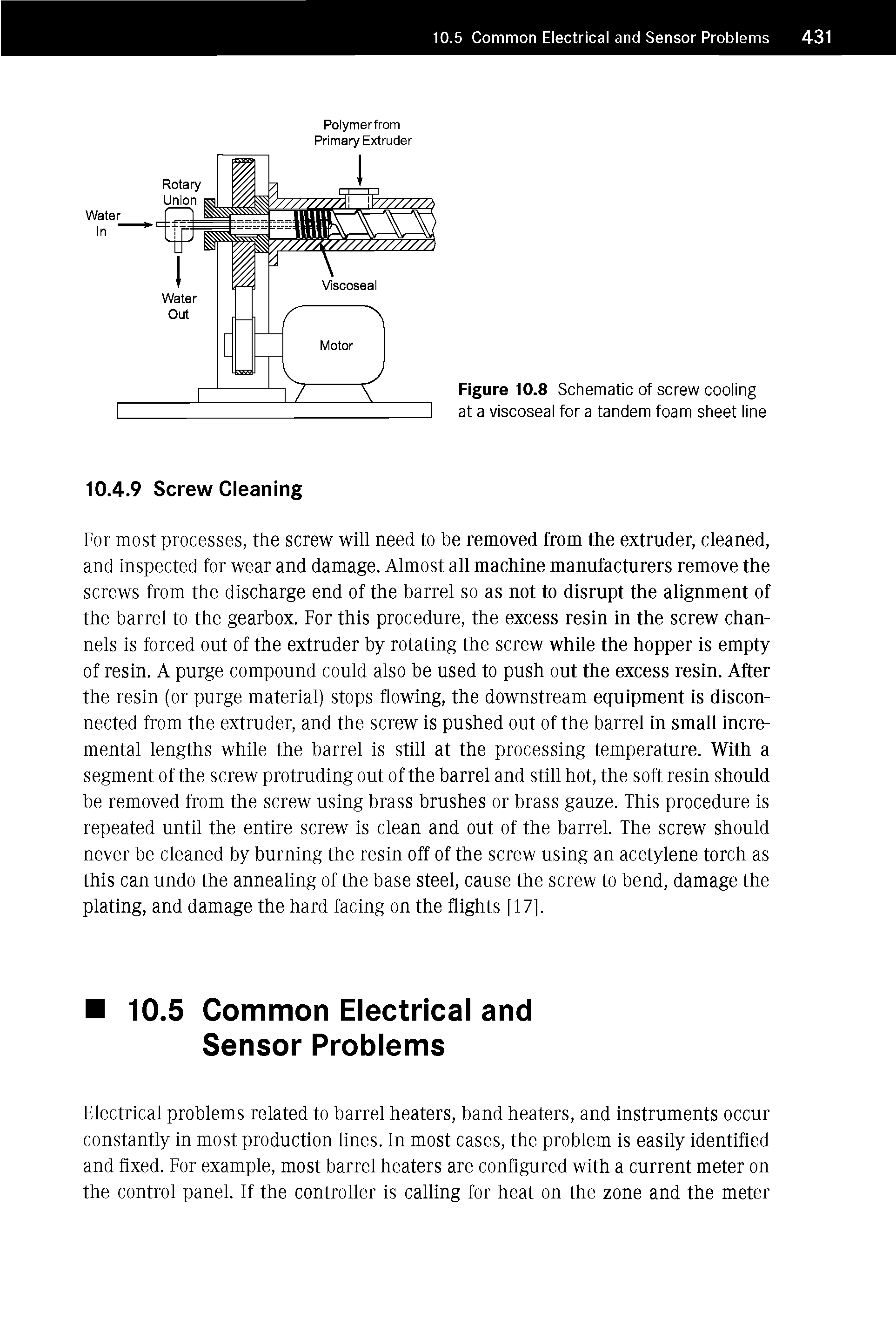 Figure 10.8 Schematic of screw cooling at a viscoseal for a tandem foam sheet line...