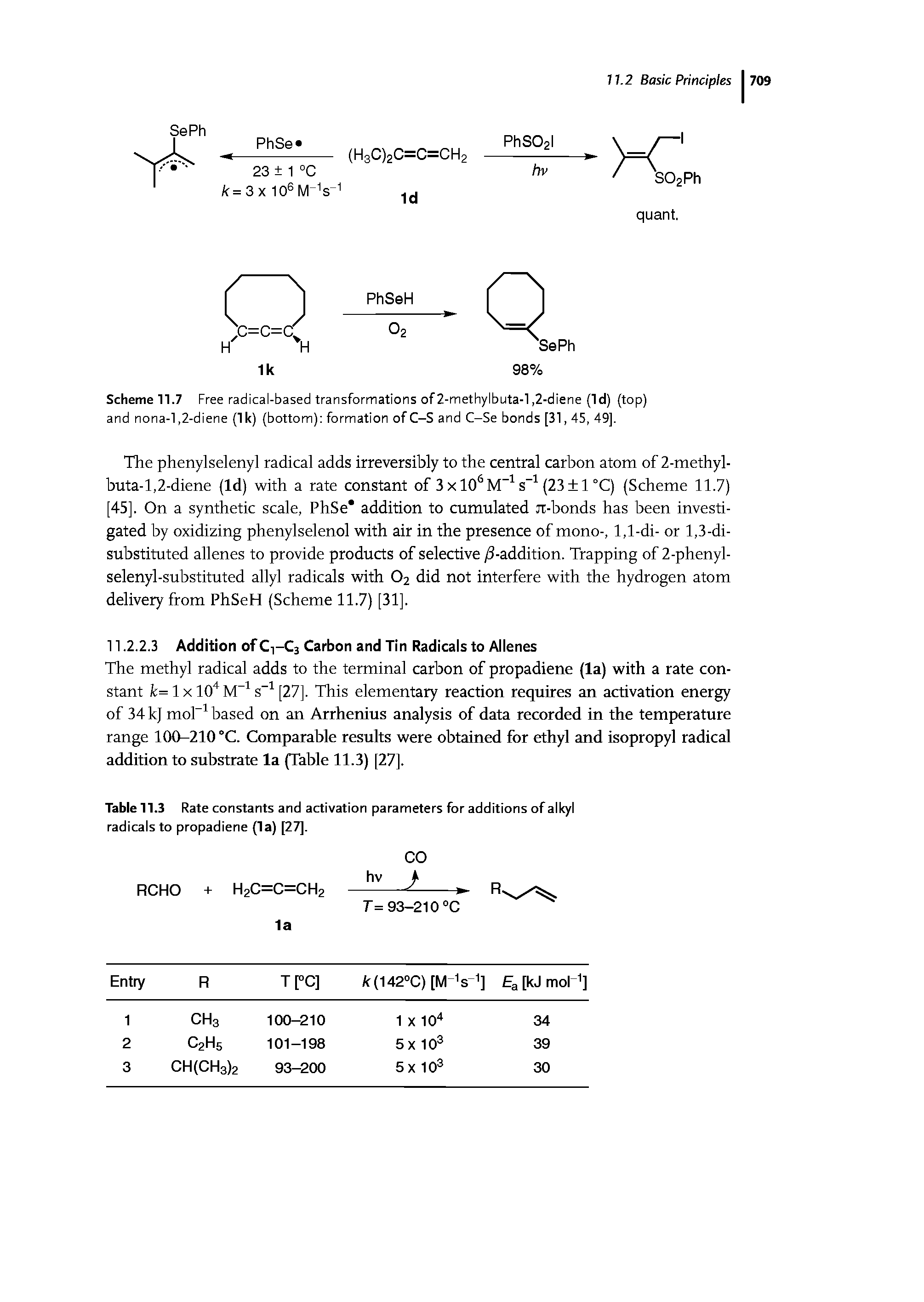 Table 11.3 Rate constants and activation parameters for additions of alkyl radicals to propadiene (la) [27],...