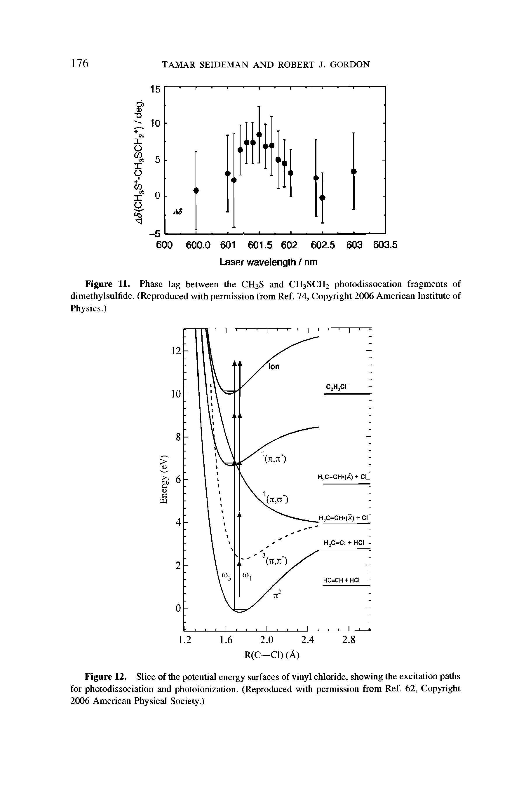 Figure 12. Slice of the potential energy surfaces of vinyl chloride, showing the excitation paths for photodissociation and photoionization. (Reproduced with permission from Ref. 62, Copyright 2006 American Physical Society.)...