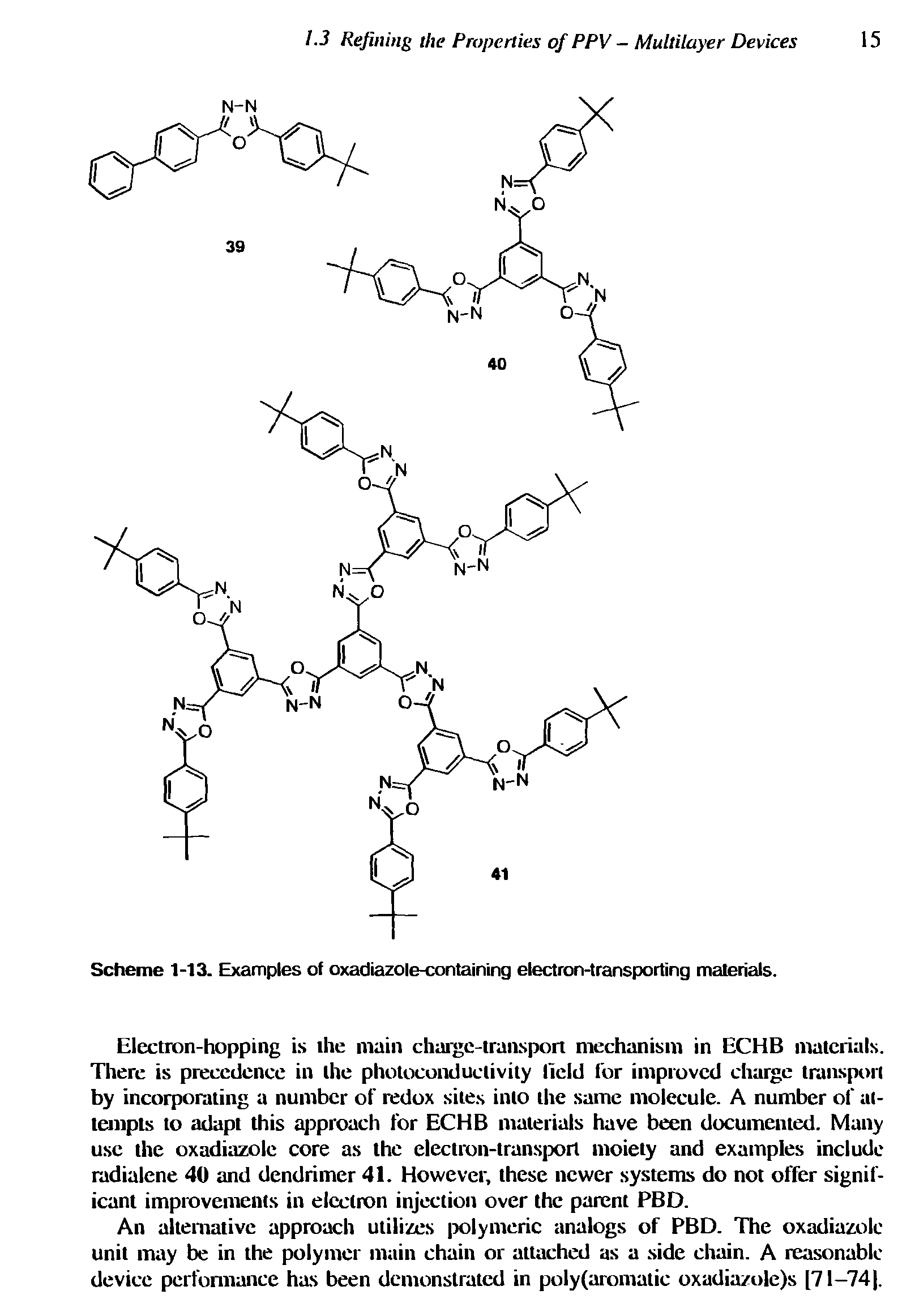 Scheme 1-13. Examples of oxadiazole-containing electron-transporting materials.