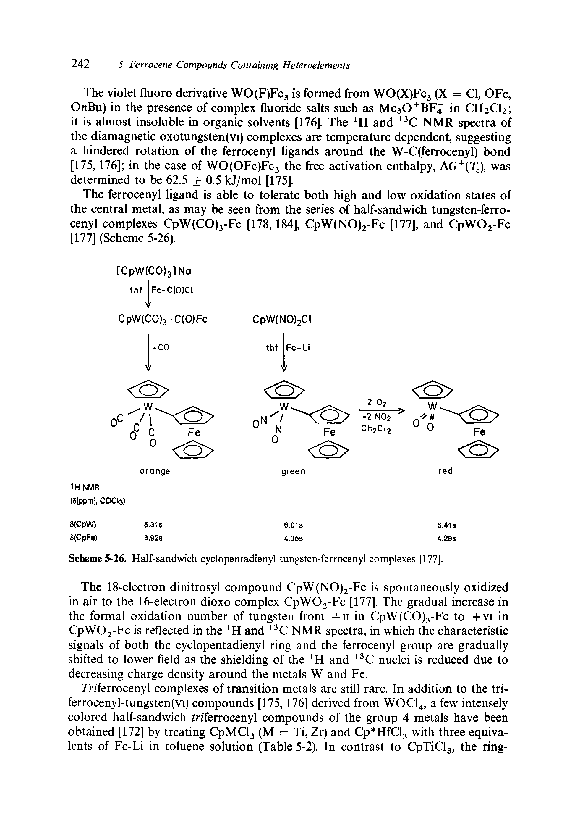Scheme 5-26. Half-sandwich cyclopentadienyl tungsten-ferrocenyl complexes [177].