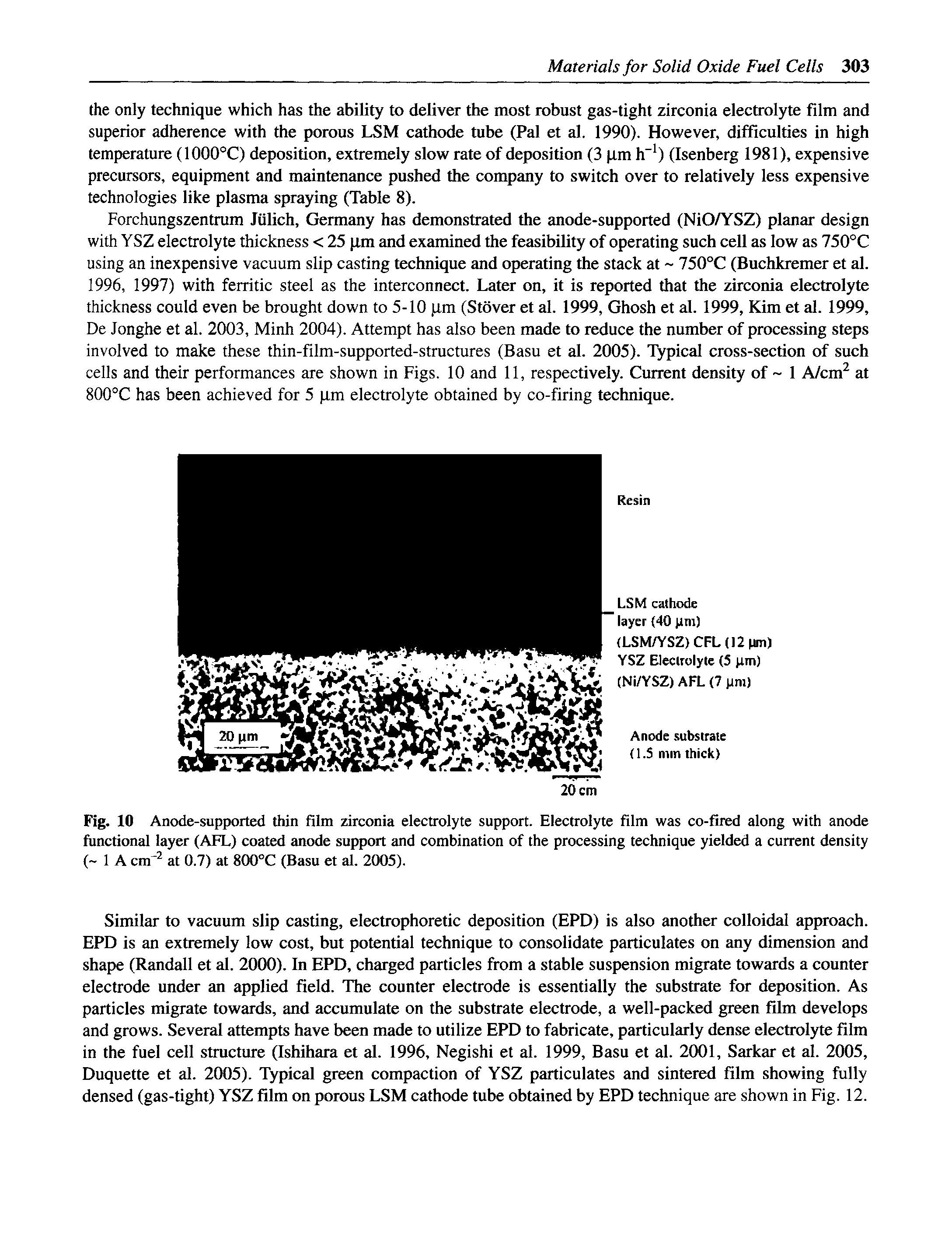 Fig. 10 Anode-supported thin film zirconia electrolyte support. Electrolyte film was co-fired along with anode functional layer (AFL) coated anode support and combination of the processing technique )delded a current density ( 1 A cm at 0.7) at 800°C (Basu et al. 2005).