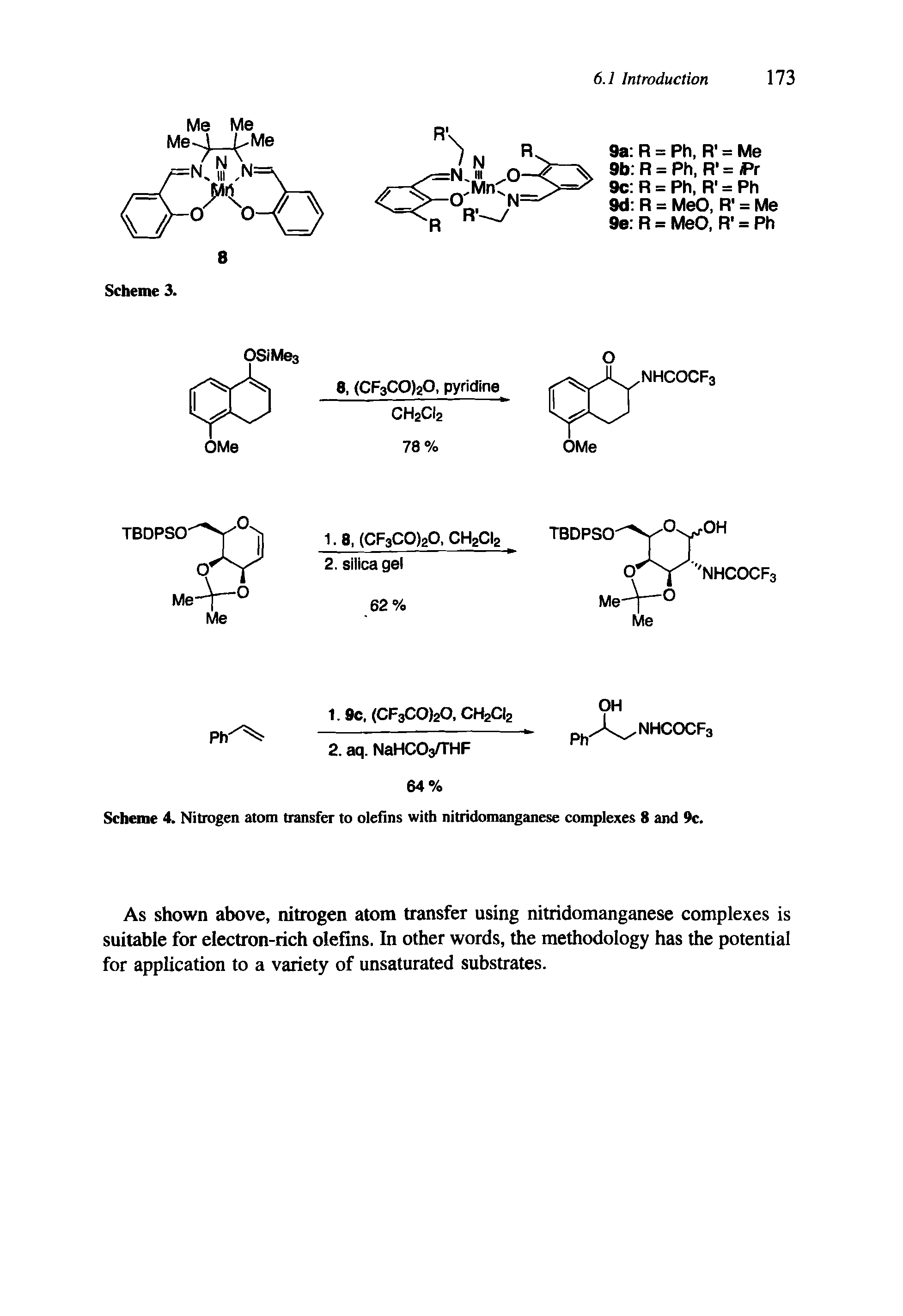 Scheme 4. Nitrogen atom transfer to olefins with nitridomanganese complexes 8 and 9c.