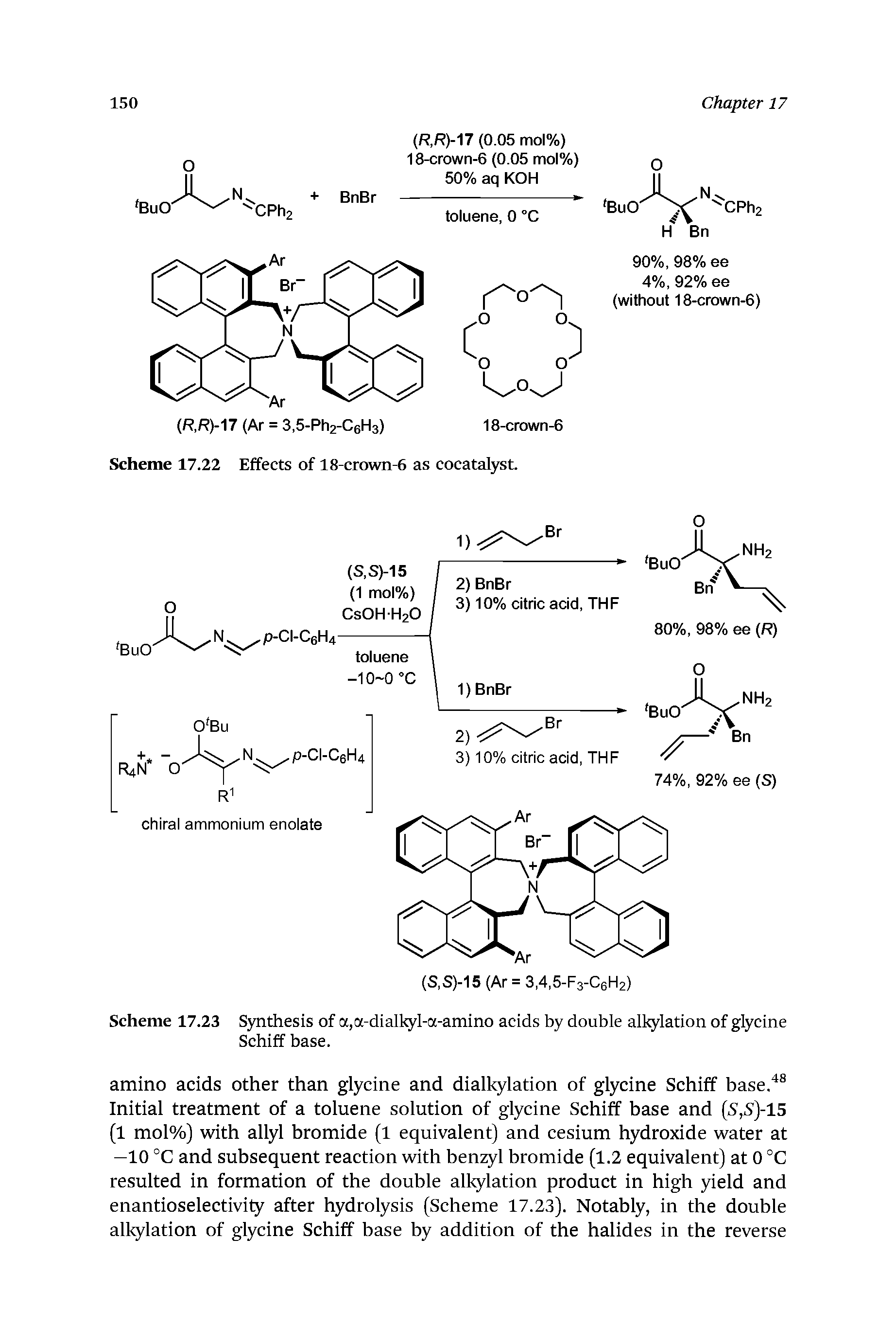 Scheme 17.23 Synthesis of a,a-dialkyl-a-amino acids by double alkylation of glycine Schiff base.