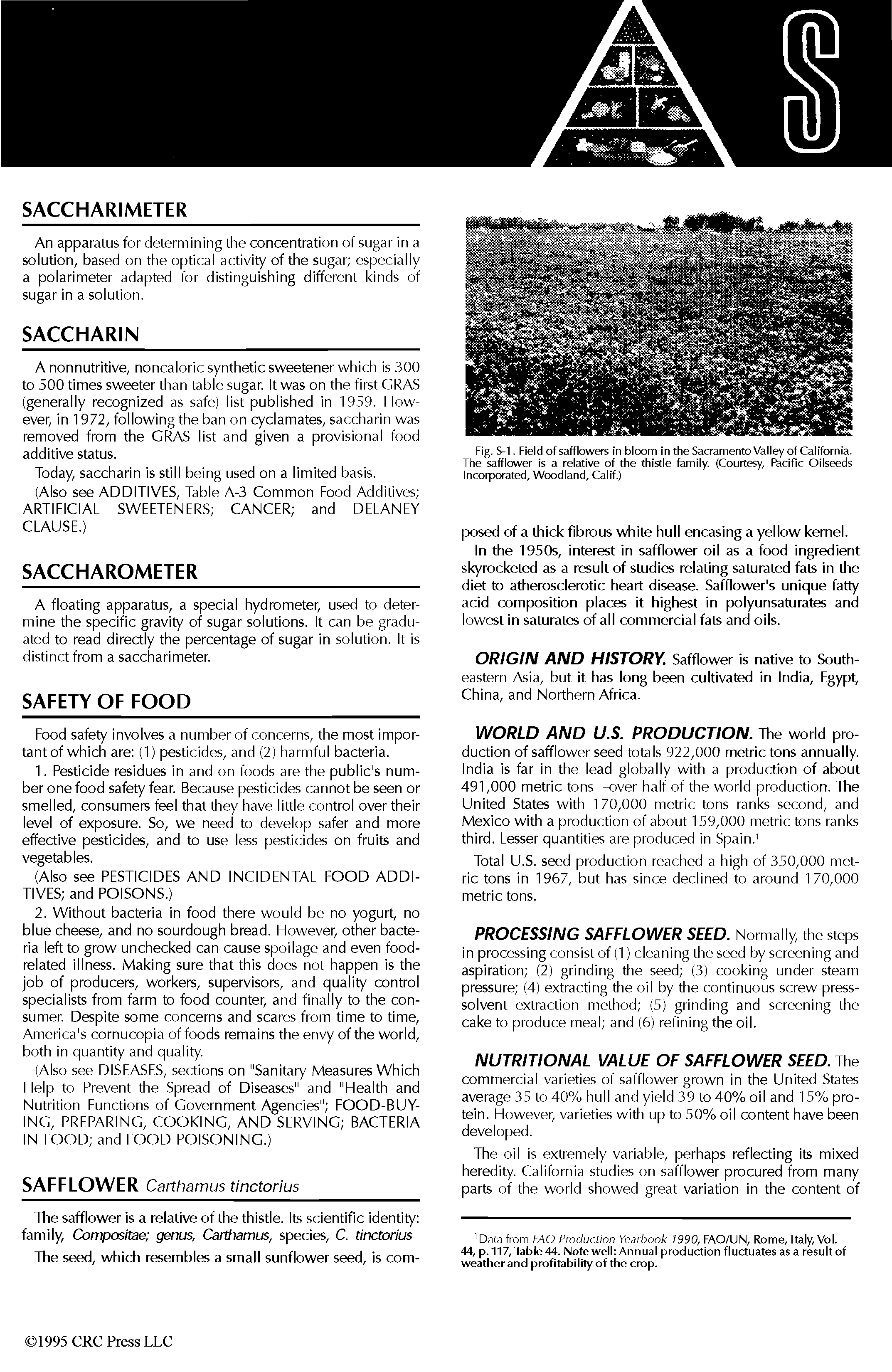 Fig. S-1. Field ofsaffbwers in bloom in the Sacramento Valley of California. The safflower is a relative of the thistle family. (Courtesy, Pacific Oilseeds Incorporated, Woodland, Calif.)...