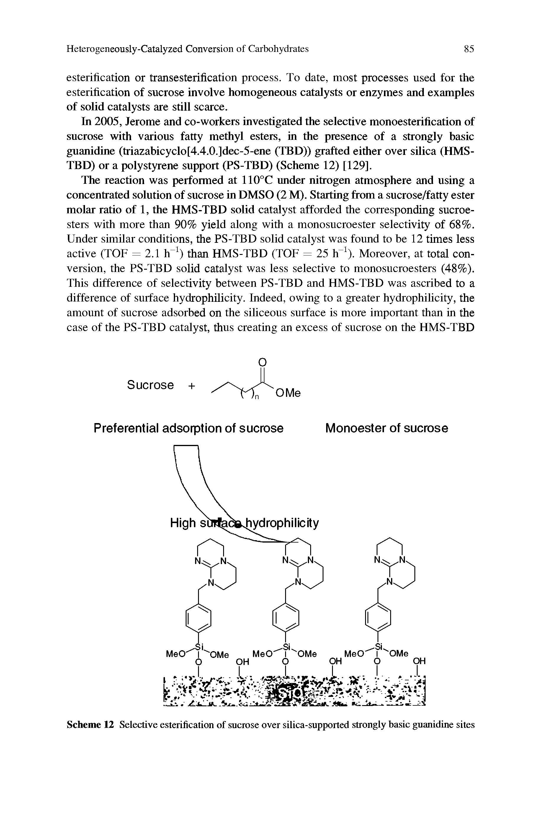 Scheme 12 Selective esterification of sucrose over silica-supported strongly basic guanidine sites...