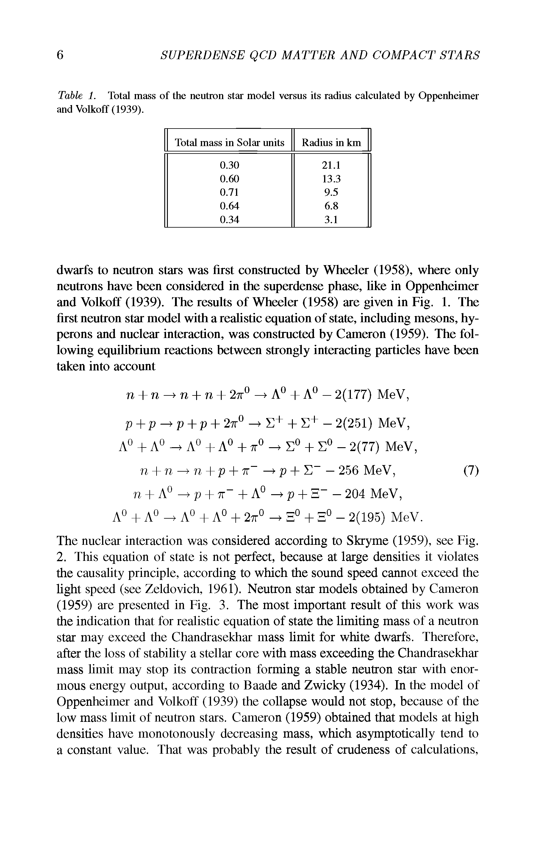 Table 1. Total mass of the neutron star model versus its radius calculated by Oppenheimer and Volkoff (1939).