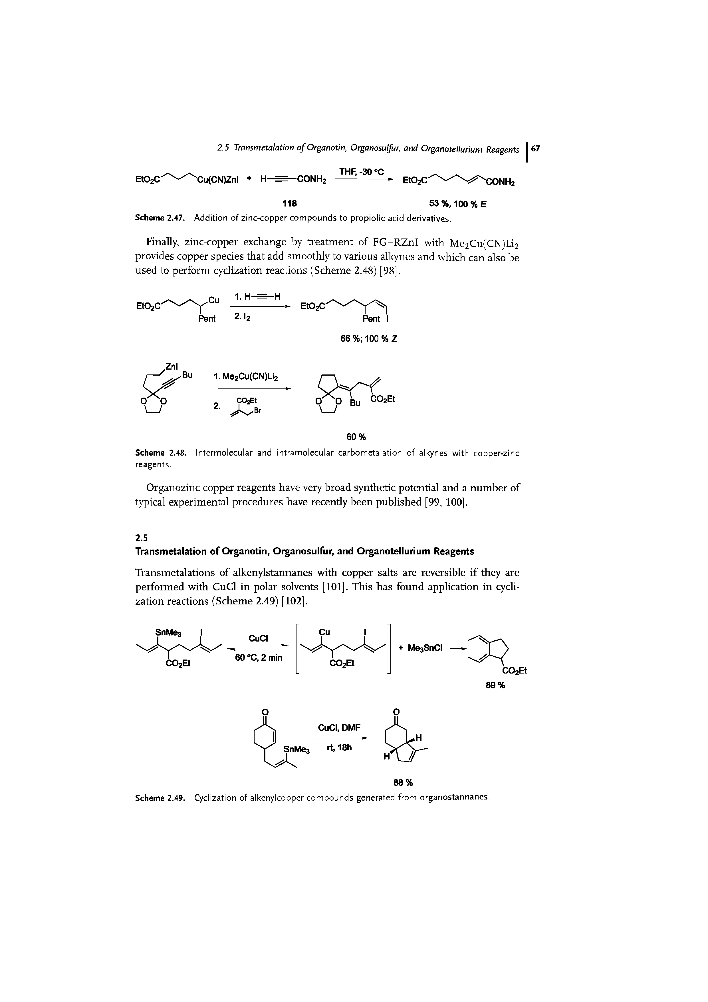 Scheme 2.47. Addition of zinc-copper compounds to propiolic acid derivatives.