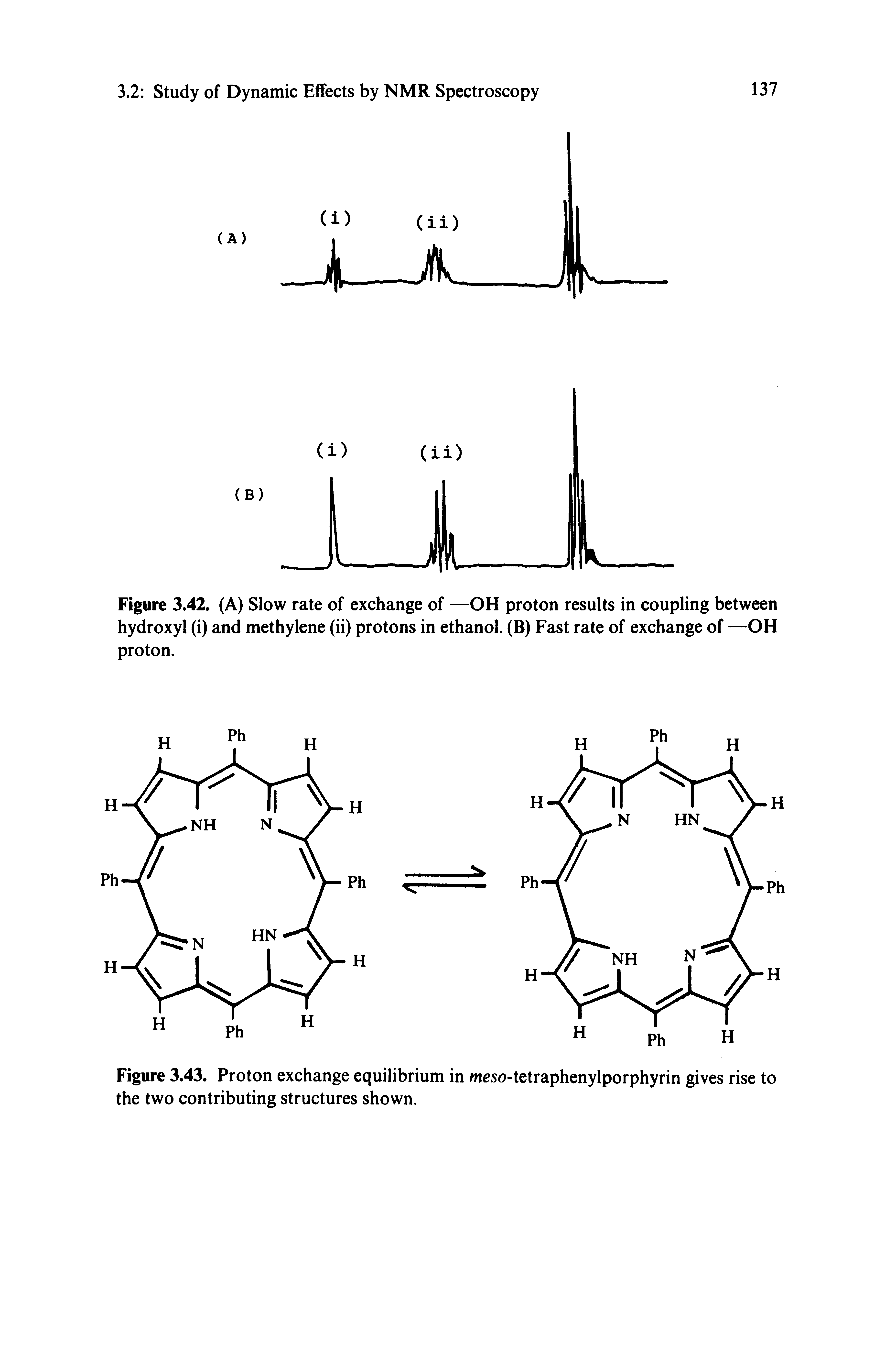 Figure 3.43. Proton exchange equilibrium in meso-tetraphenylporphyrin gives rise to the two contributing structures shown.
