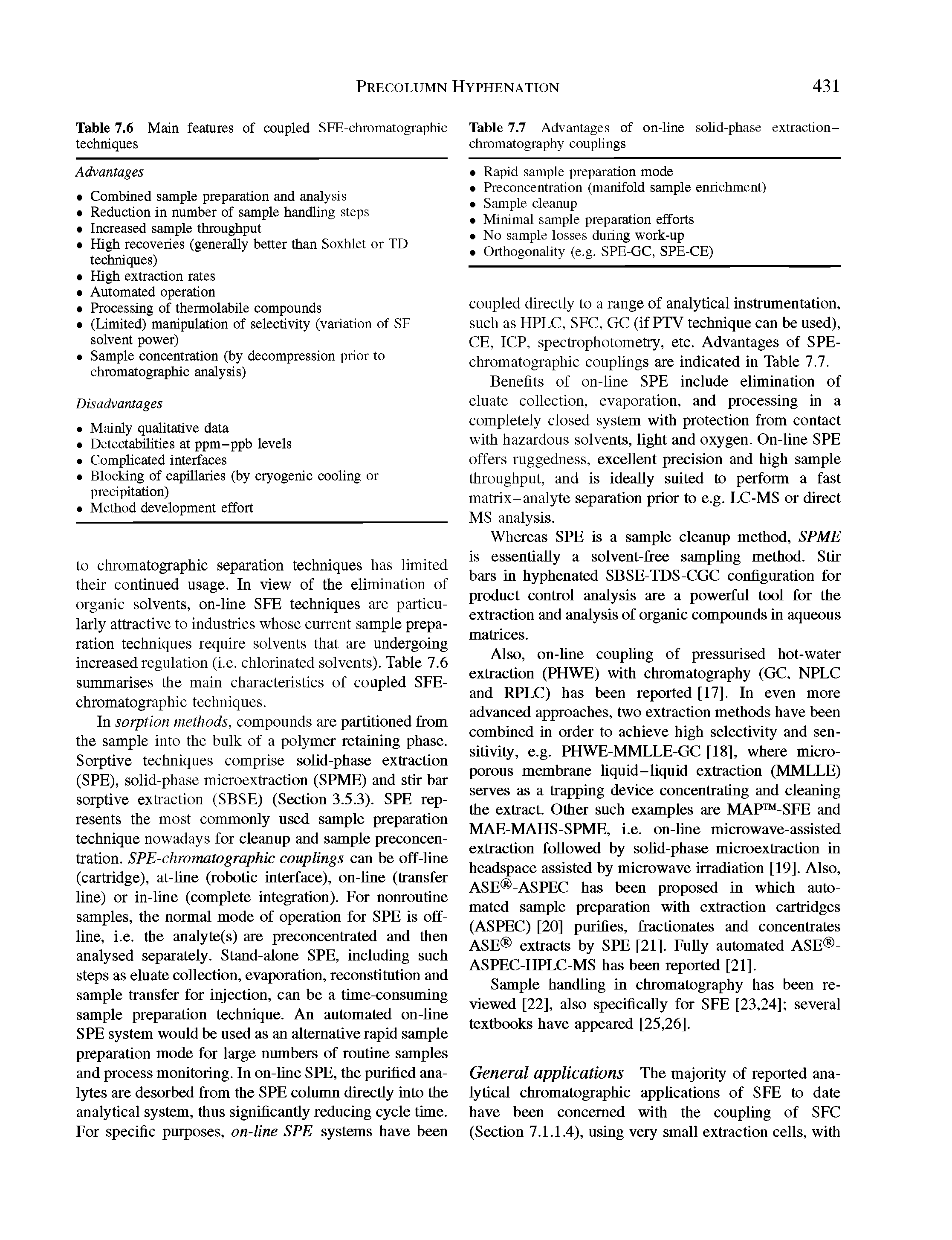 Table 7.6 Main features of coupled SFE-chromatographic techniques...