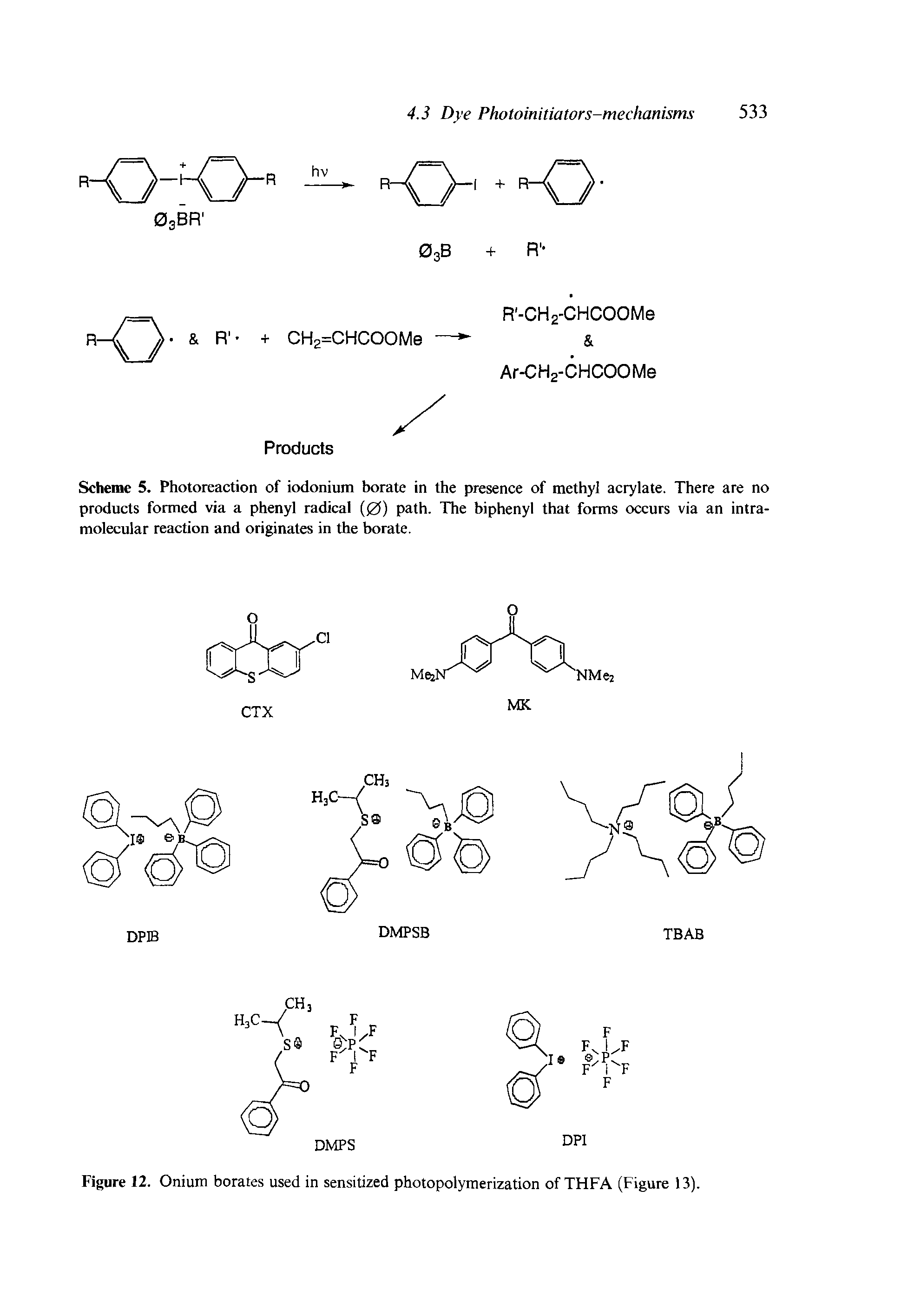 Figure 12. Onium borates used in sensitized photopolymerization of THFA (Figure 13).
