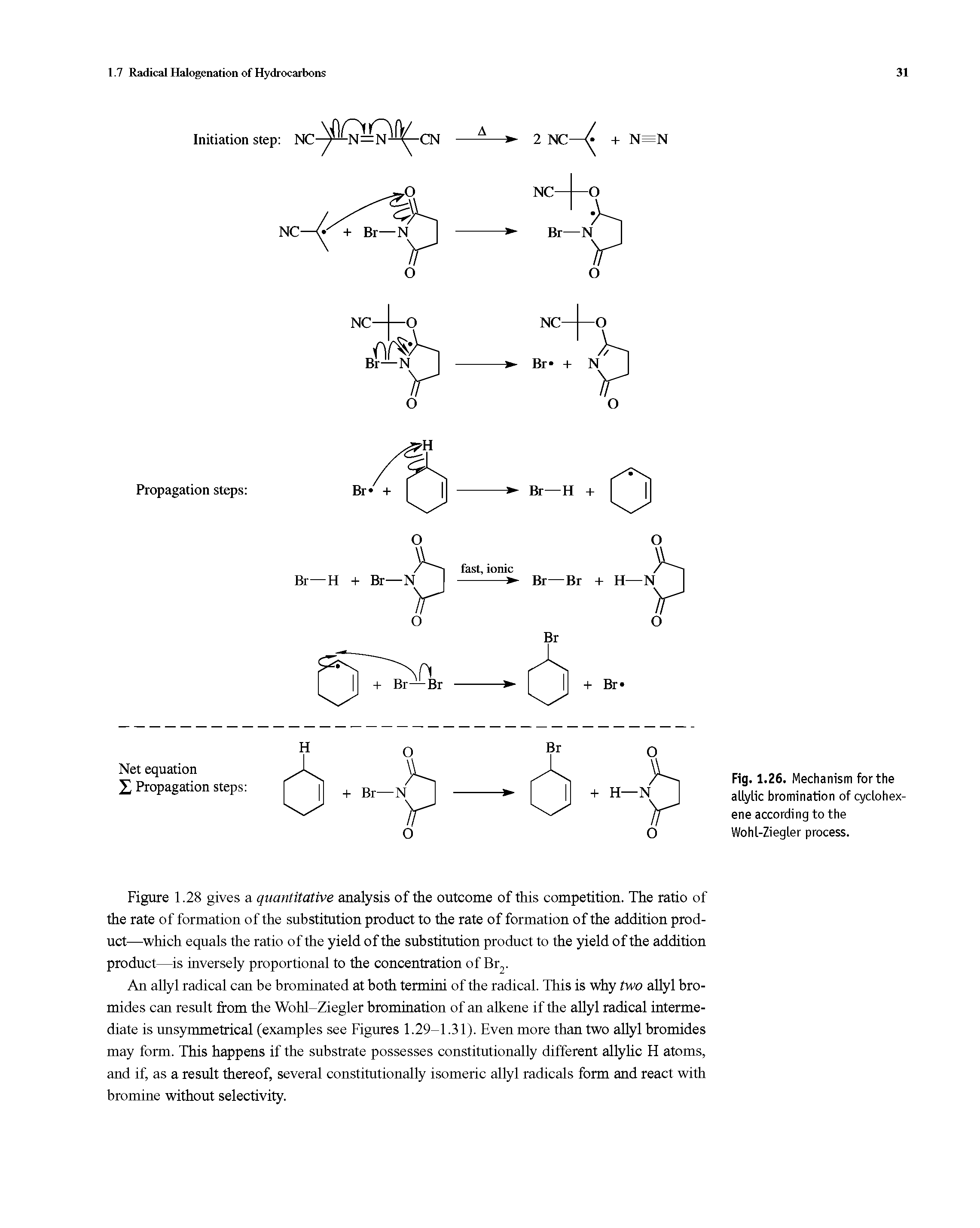 Fig. 1.26. Mechanism for the allylic bromination of cyctohex-ene according to the Wohl-Ziegter process.