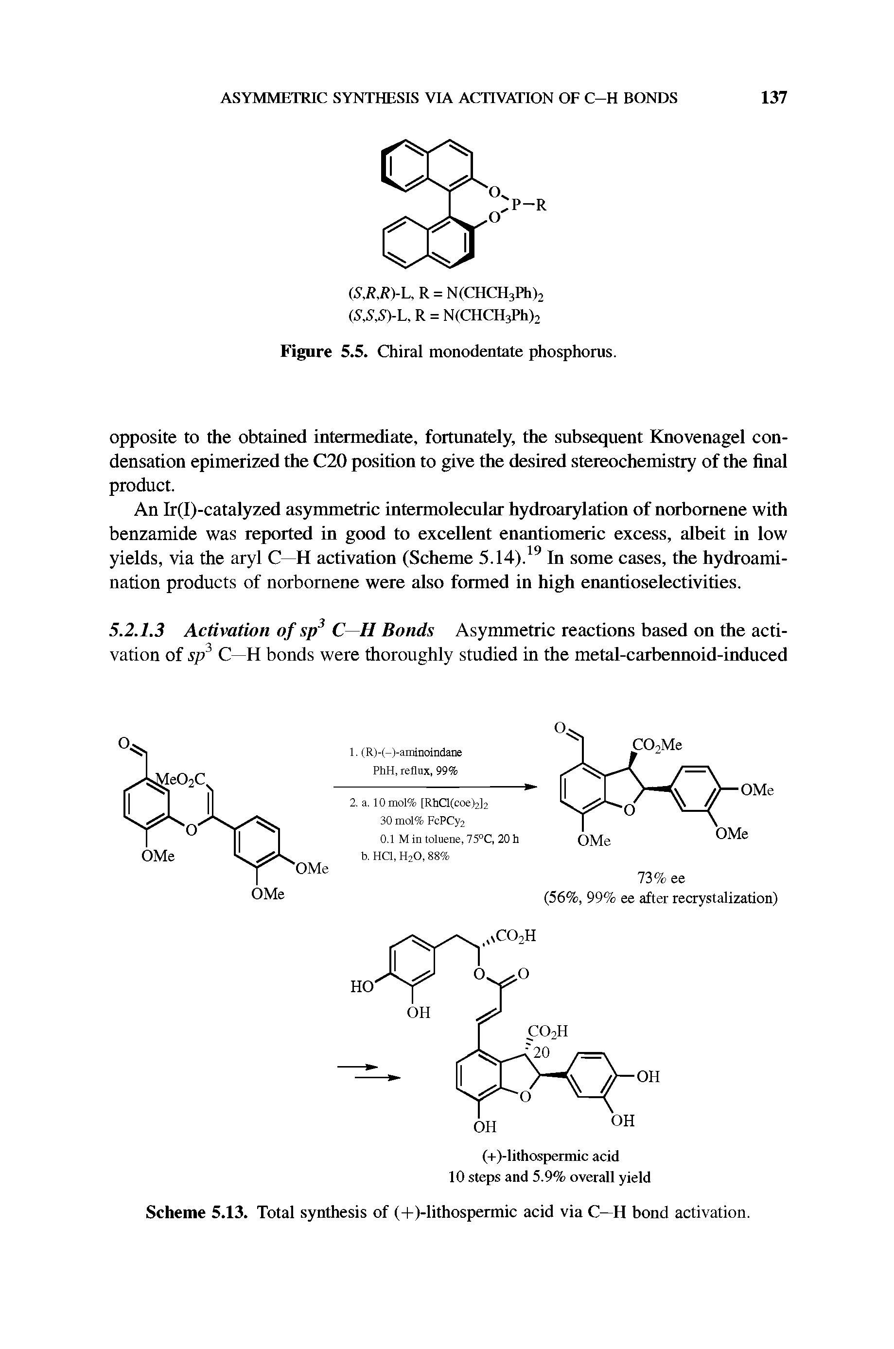 Scheme 5.13. Total synthesis of (-l-)-lithospermic acid via C—H bond activation.