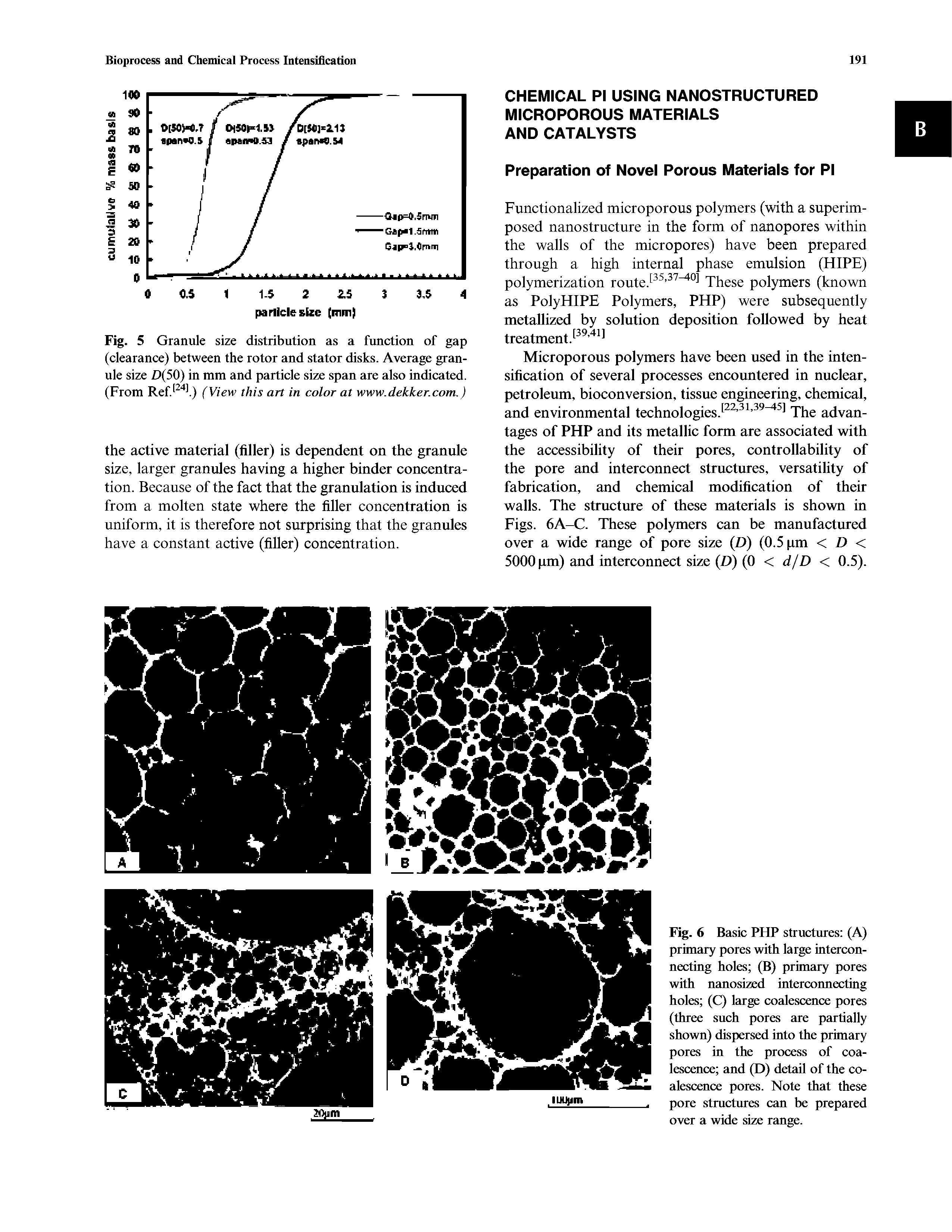 Fig. 5 Granule size distribution as a function of gap (clearance) between the rotor and stator disks. Average granule size )(50) in mm and particle size span are also indicated. (From Ref (View this art in color at www.dekker.com.)...