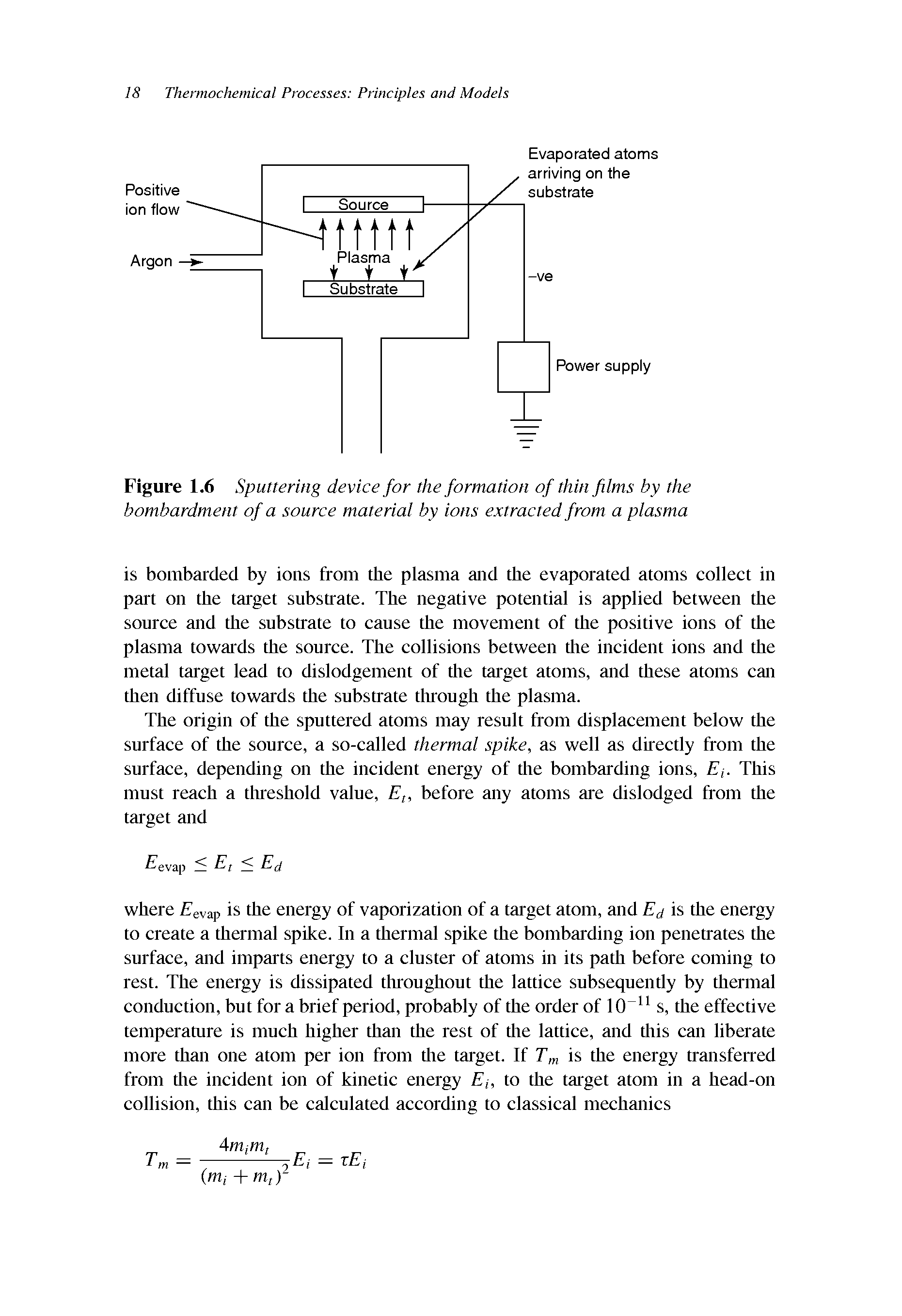 Figure 1.6 Sputtering device for the formation of thin films by the bombardment of a source material by ions extracted from a plasma...