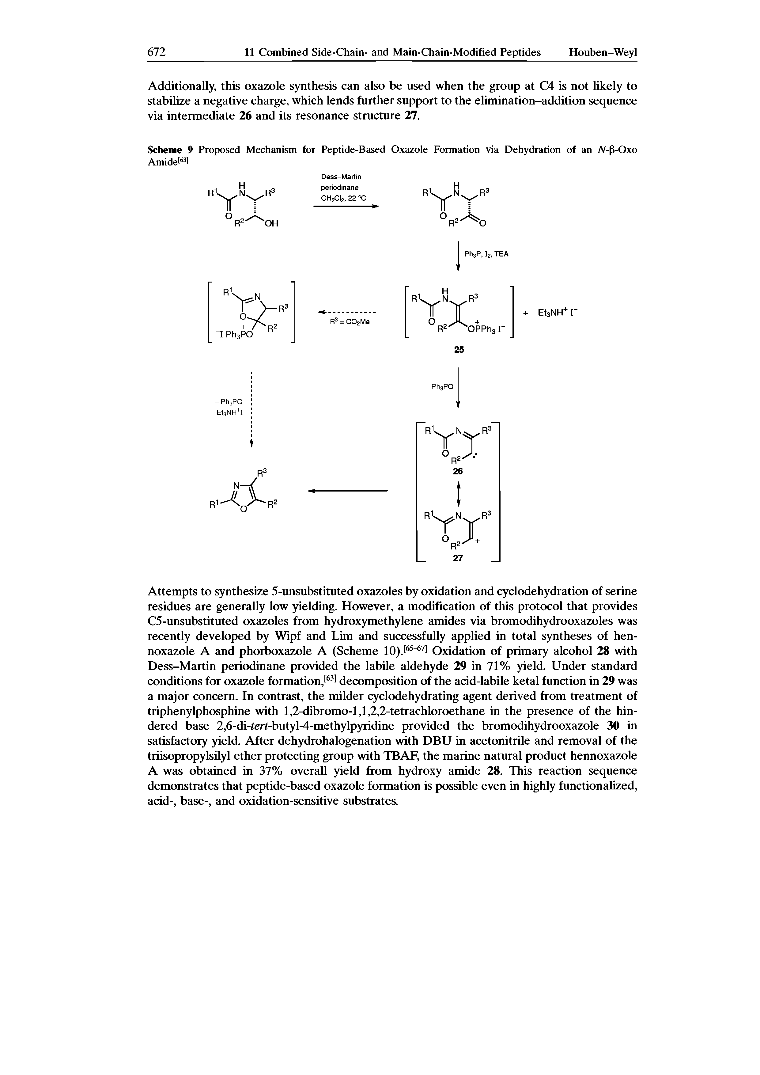 Scheme 9 Proposed Mechanism for Peptide-Based Oxazole Formation via Dehydration of an /V-fS-Oxo Amide1631...