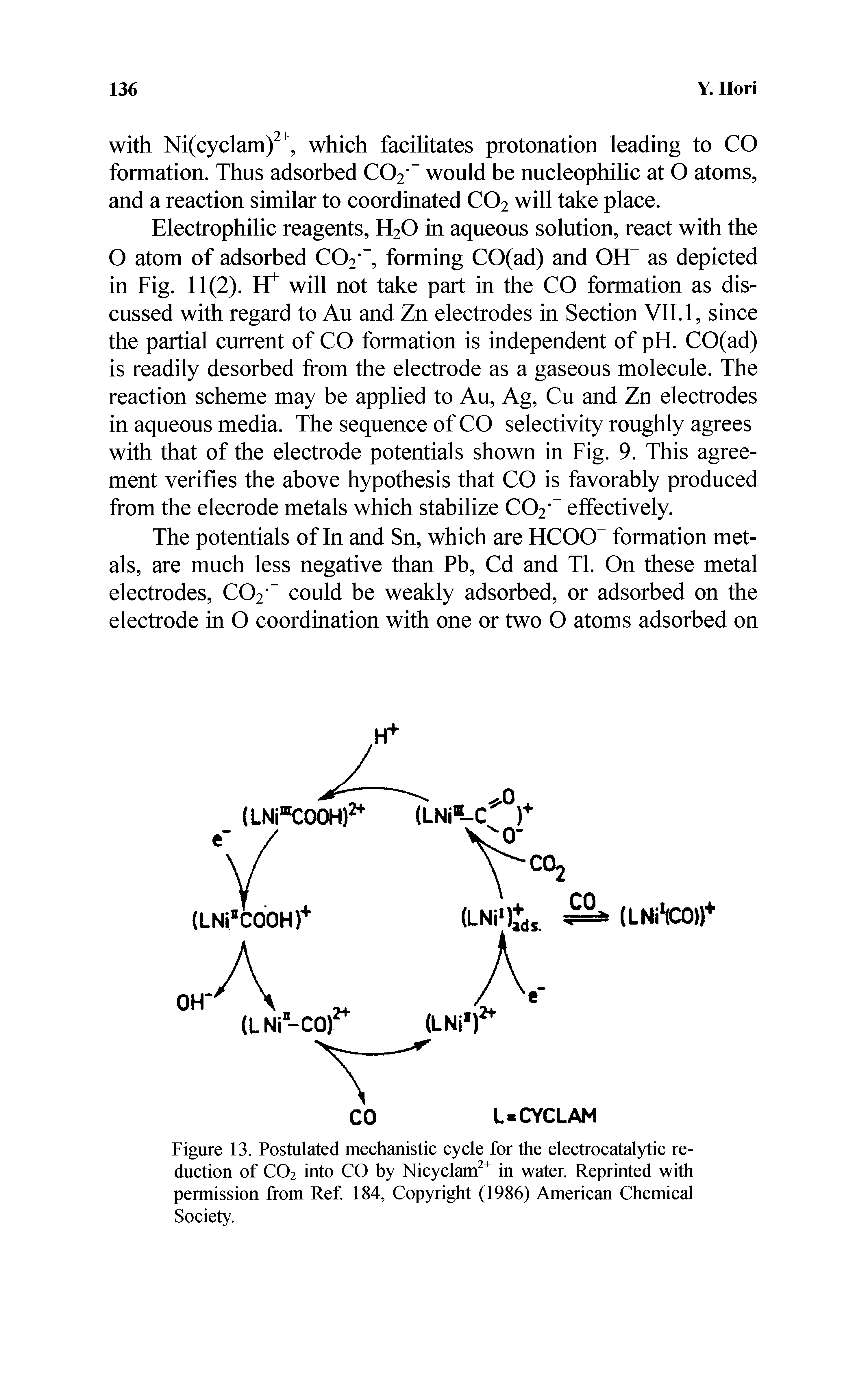 Figure 13. Postulated mechanistic cycle for the electrocatalytic reduction of CO2 into CO by Nicyclam in water. Reprinted with permission from Ref. 184, Copyright (1986) American Chemical Society.