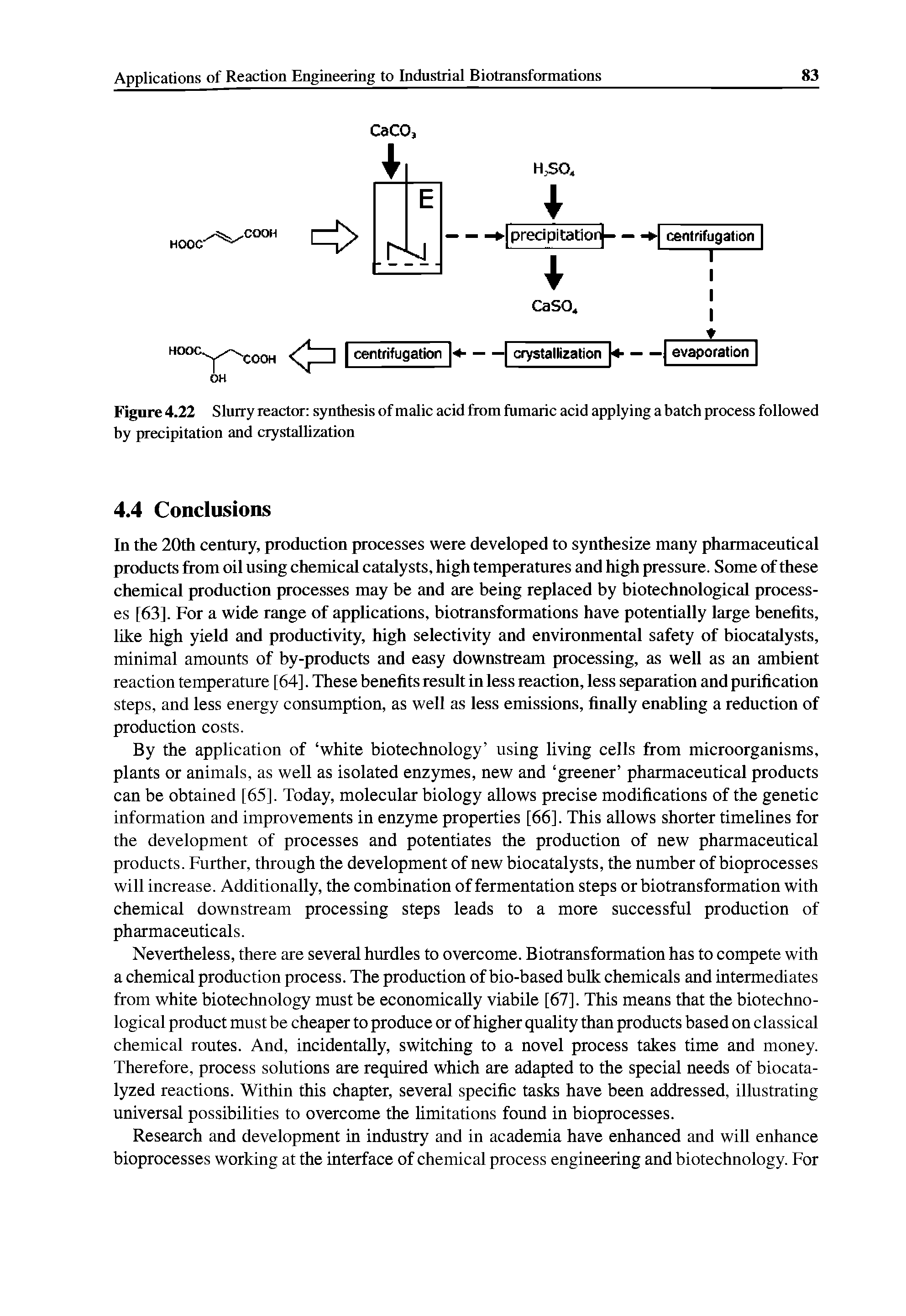 Figure 4.22 Slurry reactor synthesis of malic acid from fumaric acid applying a batch process followed by precipitation and crystallization...