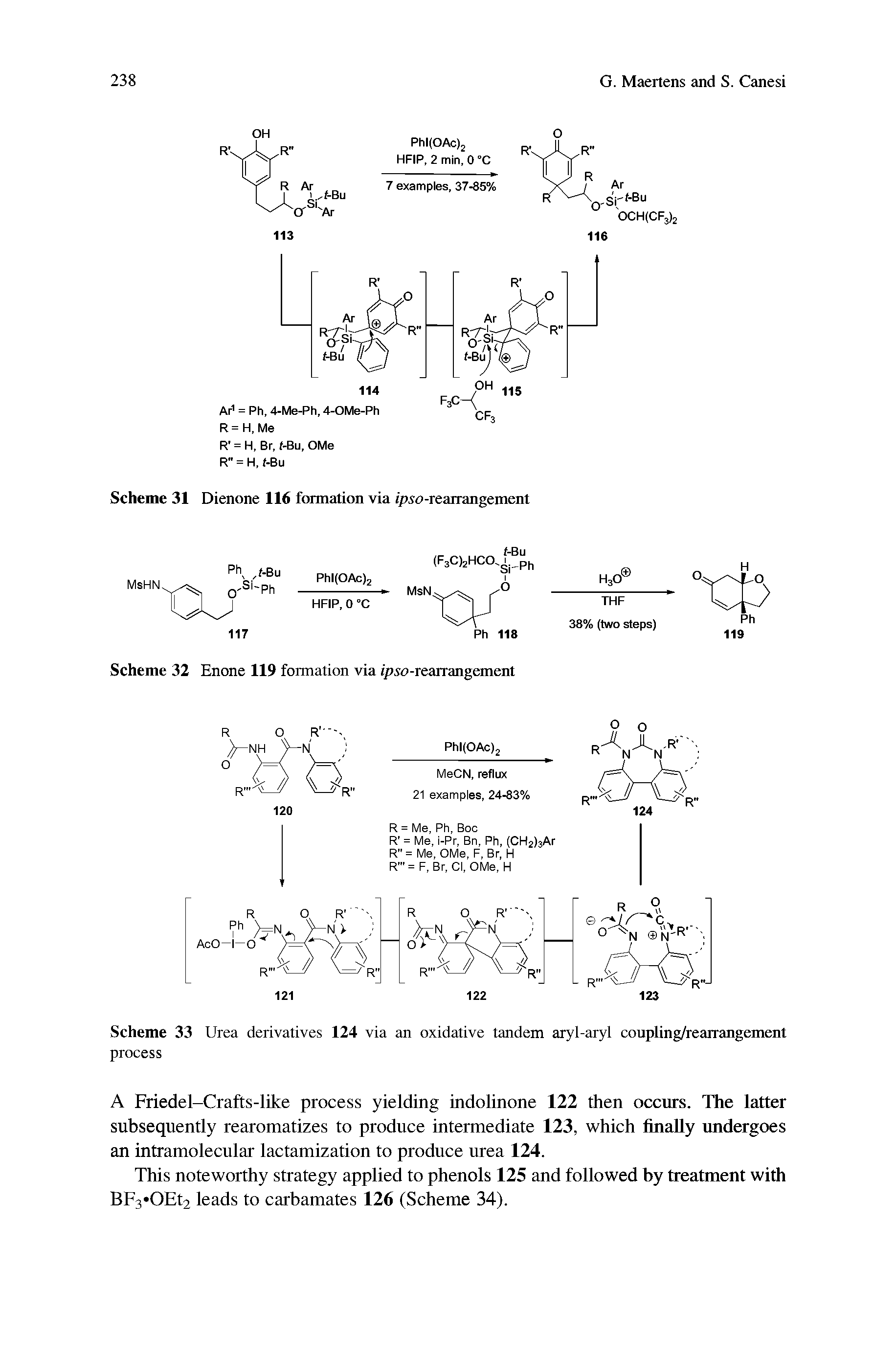 Scheme 33 Urea derivatives 124 via an oxidative tandem aryl-aryl coupling/rearrangement process...