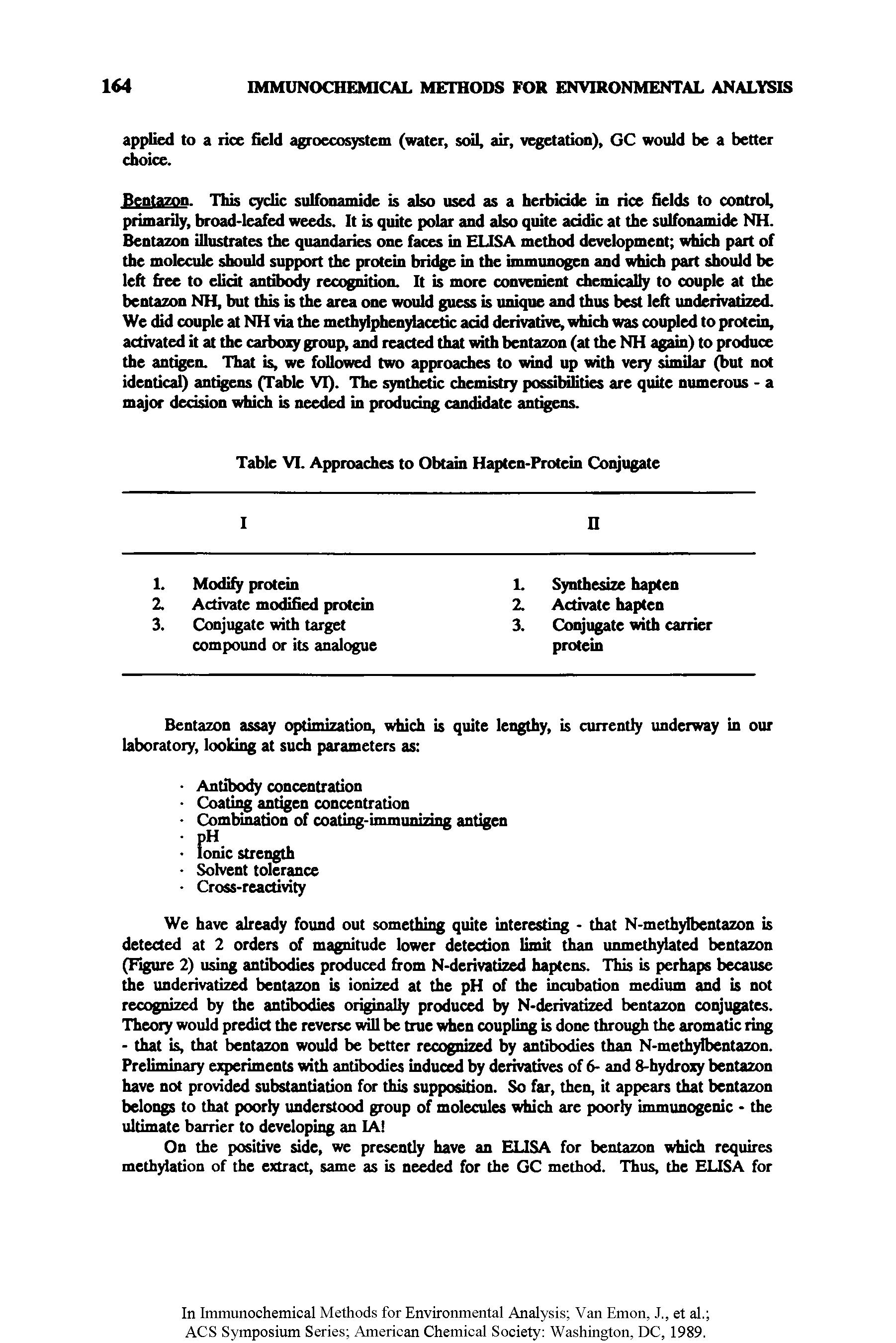 Table VI. Approaches to Obtain Hapten-Protein Conjugate...