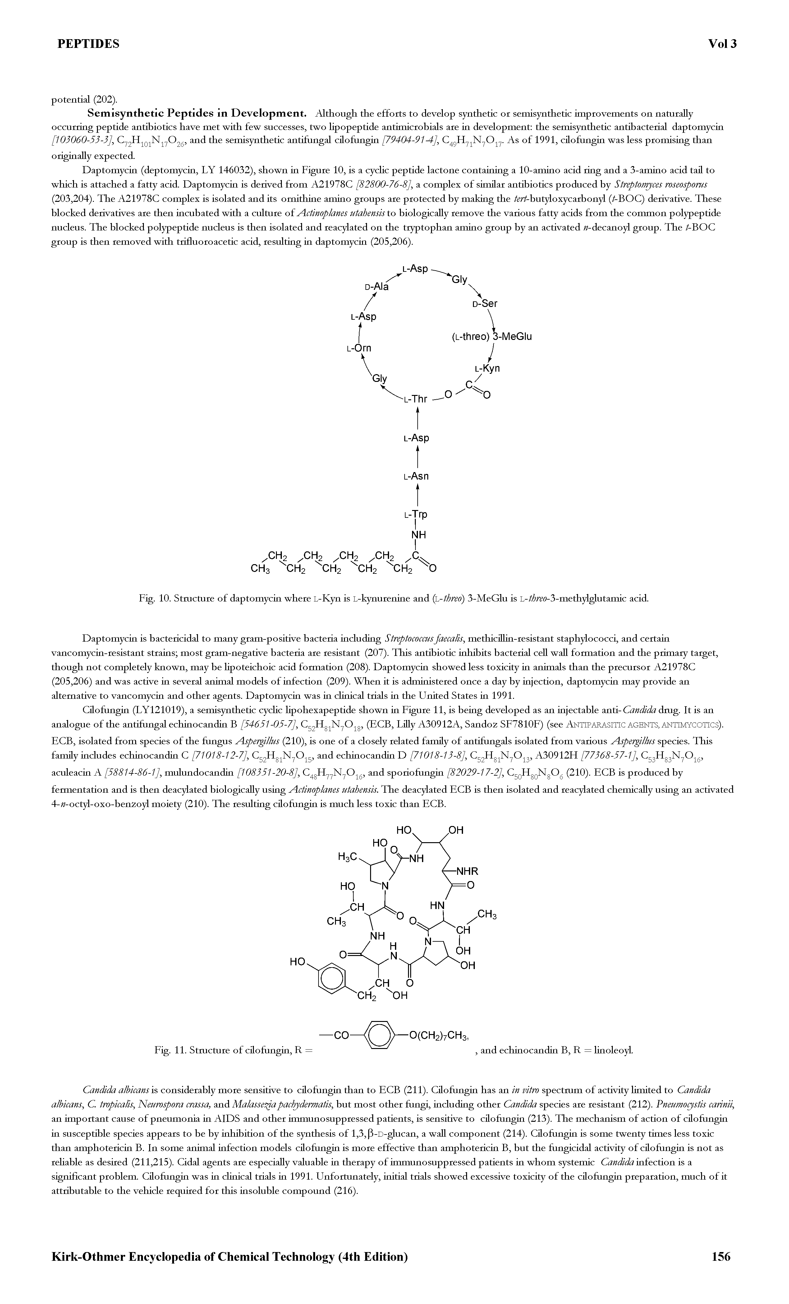 Fig. 10. Stmcture of daptomycin where L-Kyn is L-kynurenine and (h-threo) 3-MeGlu is L-// fi (9-3-methylglutamic acid.