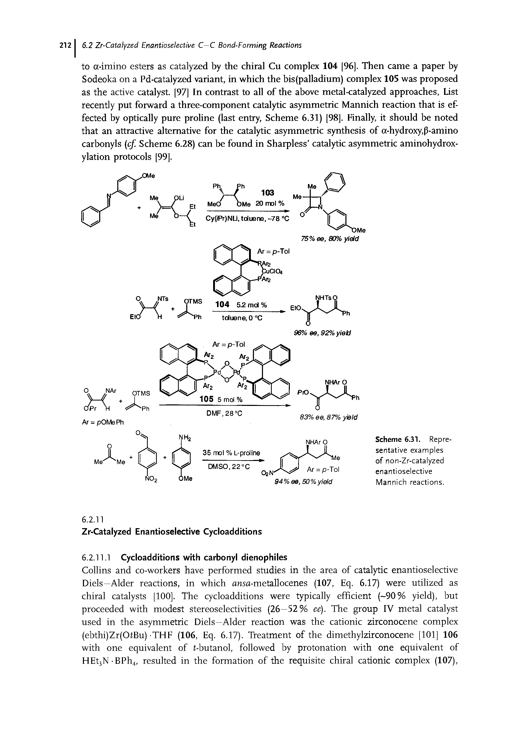 Scheme 6.31. Representative examples of non-Zr-catalyzed enantioselective Mannich reactions.