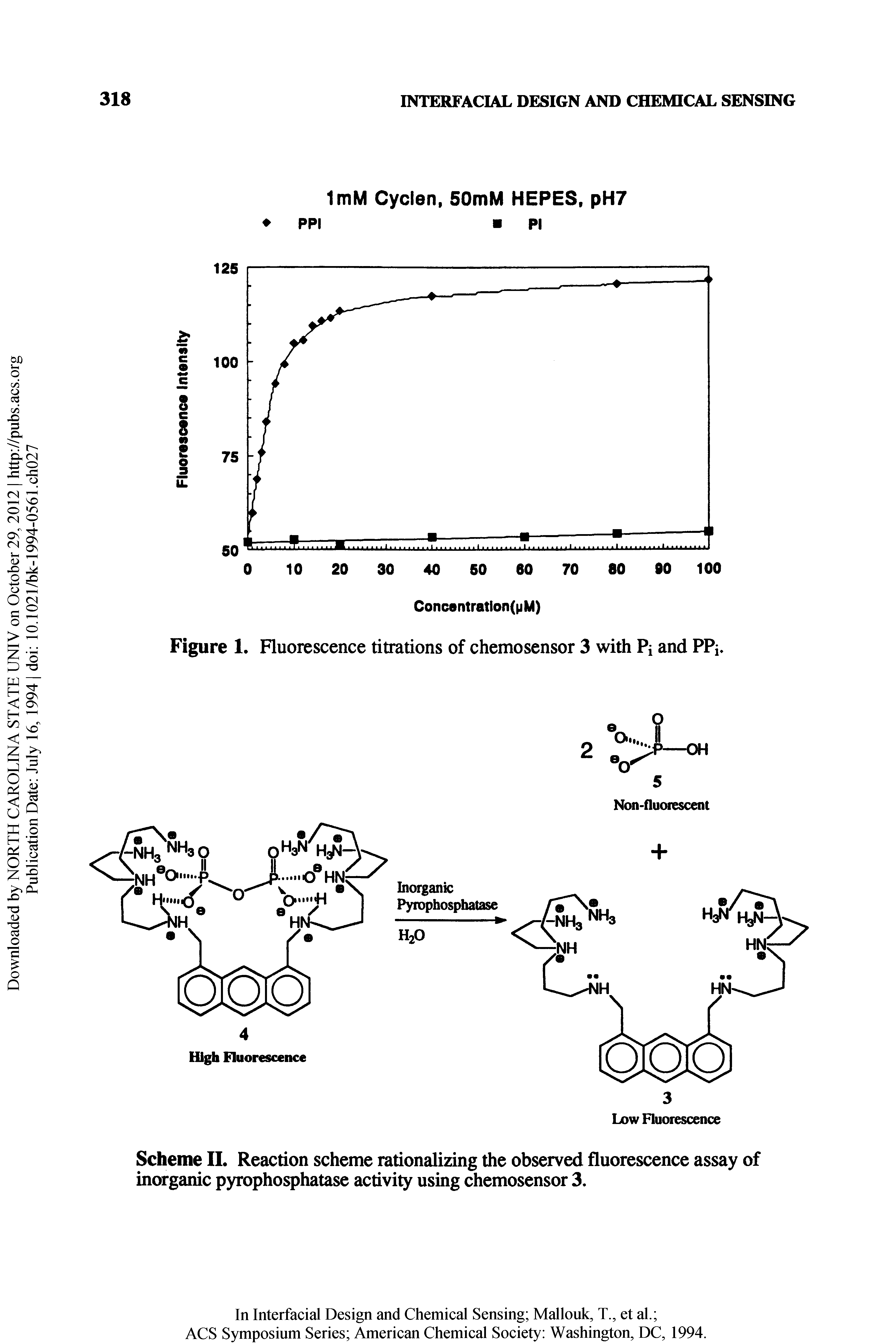 Scheme II. Reaction scheme rationalizing the observed fluorescence assay of inorganic pyrophosphatase activity using chemosensor 3.