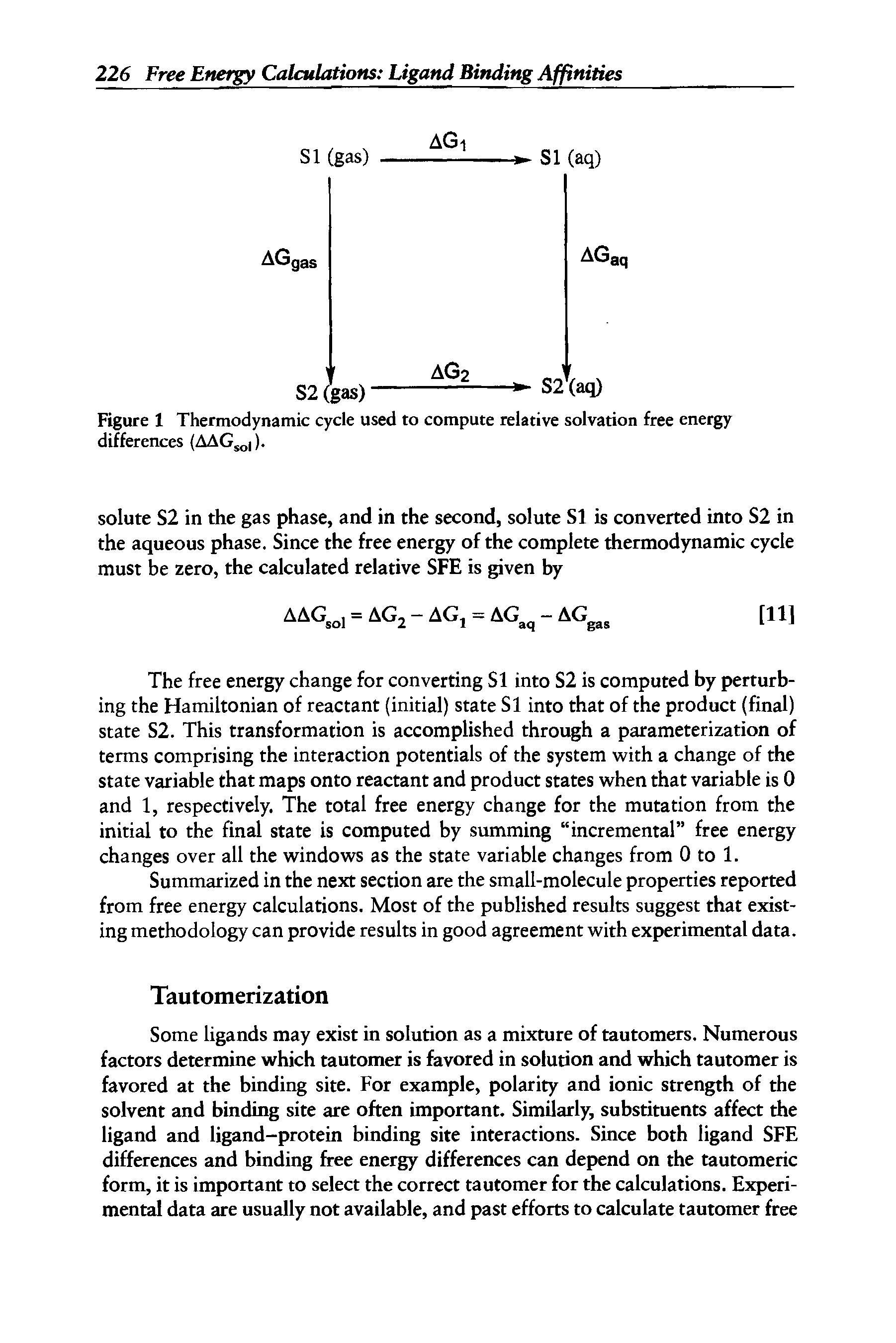 Figure 1 Thermodynamic cycle used to compute relative solvation free energy differences (AAG /).