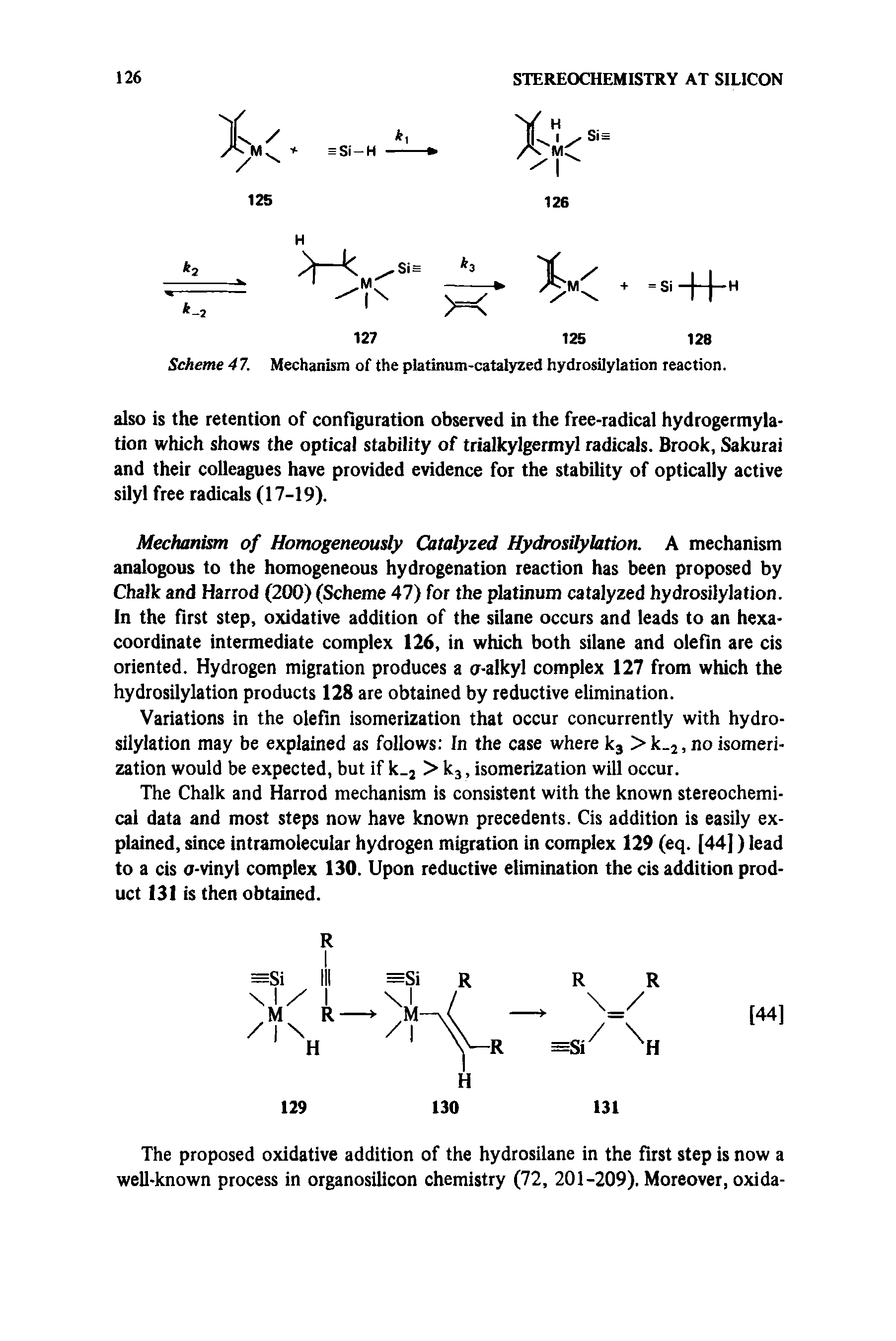 Scheme 47. Mechanism of the platinum-catalyzed hydrosilylation reaction.