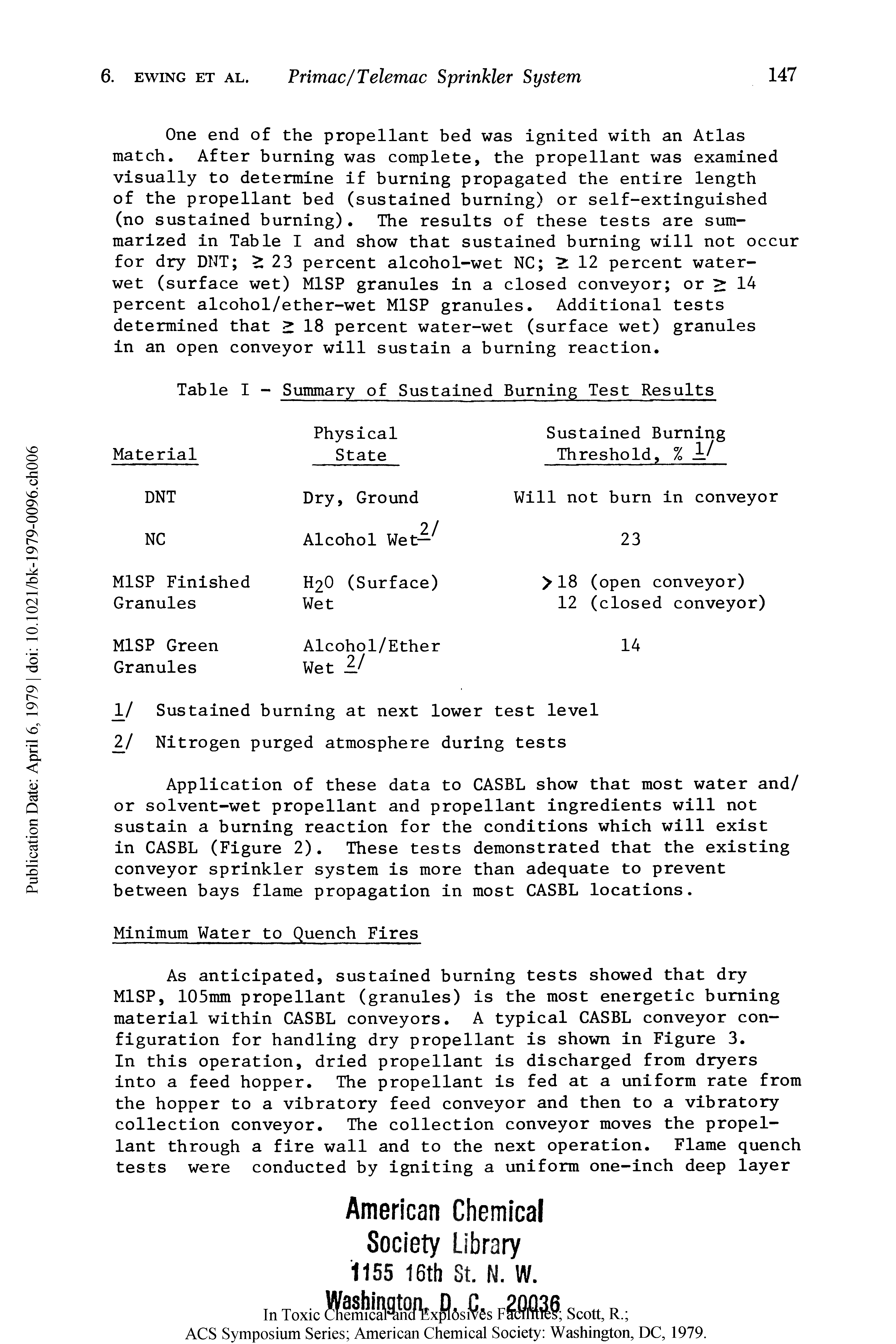 Table I - Summary of Sustained Burning Test Results...