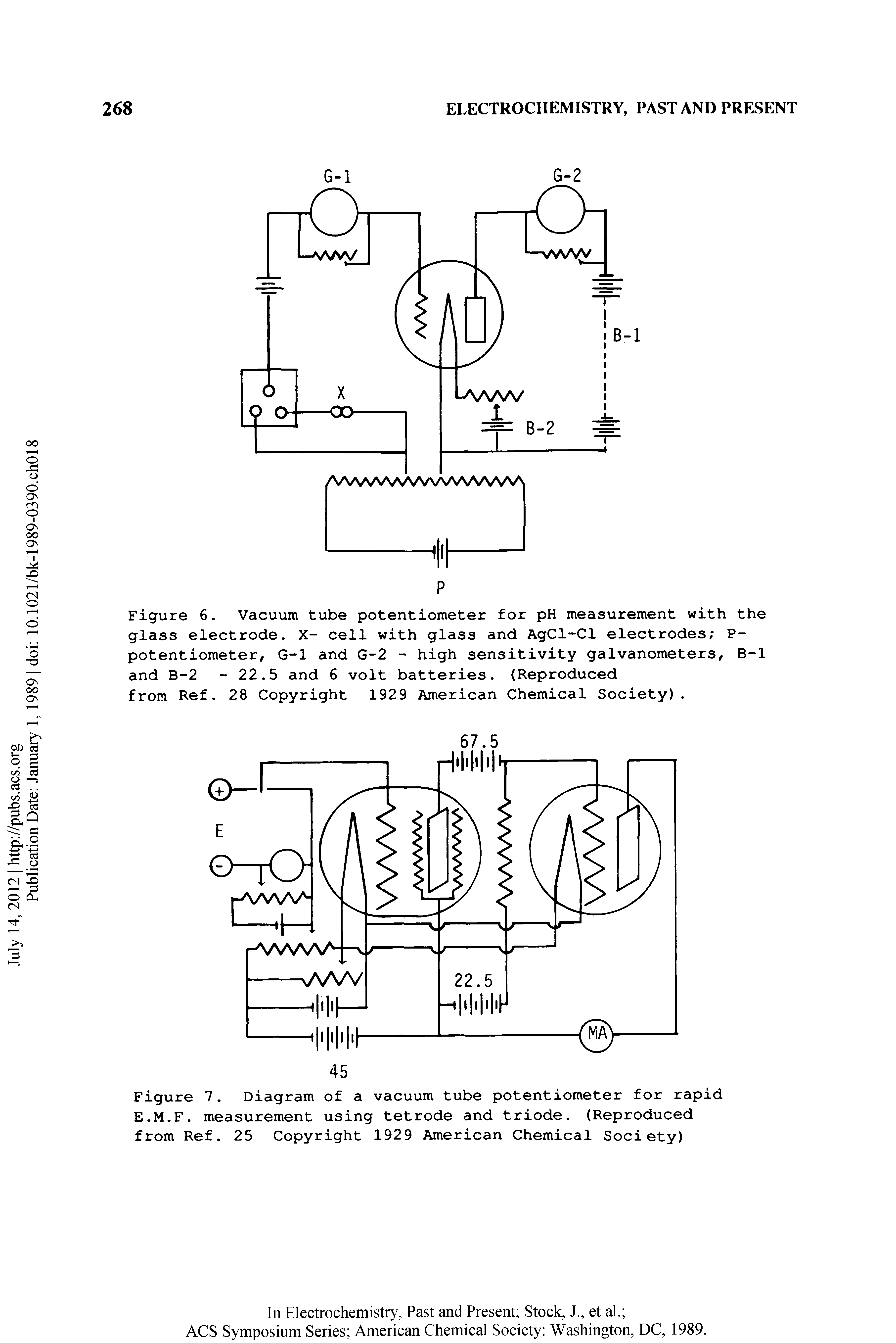 Figure 7. Diagram of a vacuum tube potentiometer for rapid E.M.F. measurement using tetrode and triode. (Reproduced from Ref. 25 Copyright 1929 American Chemical Society)...