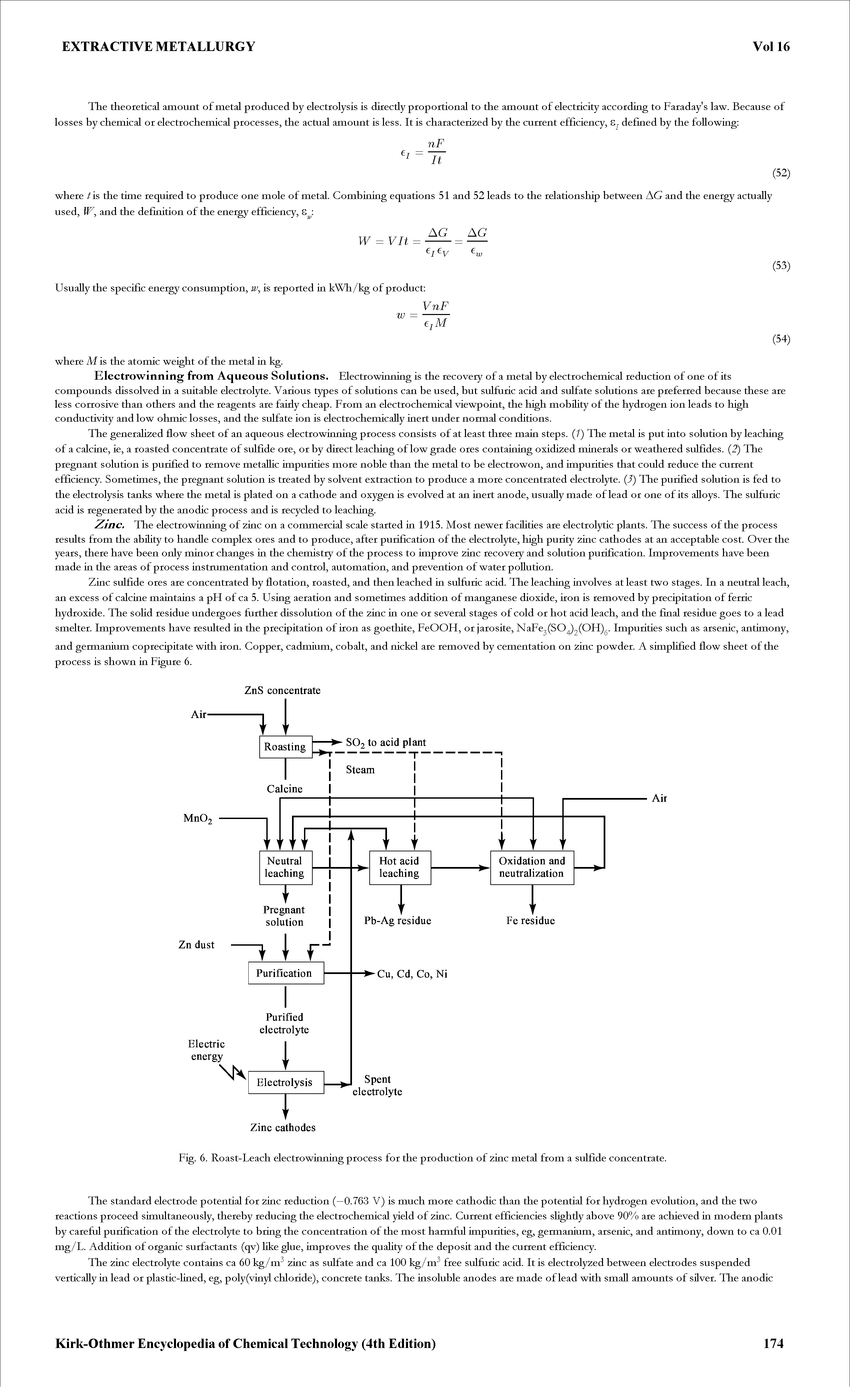 Fig. 6. Roast-Leach electrowinning process for the production of zinc metal from a sulfide concentrate.