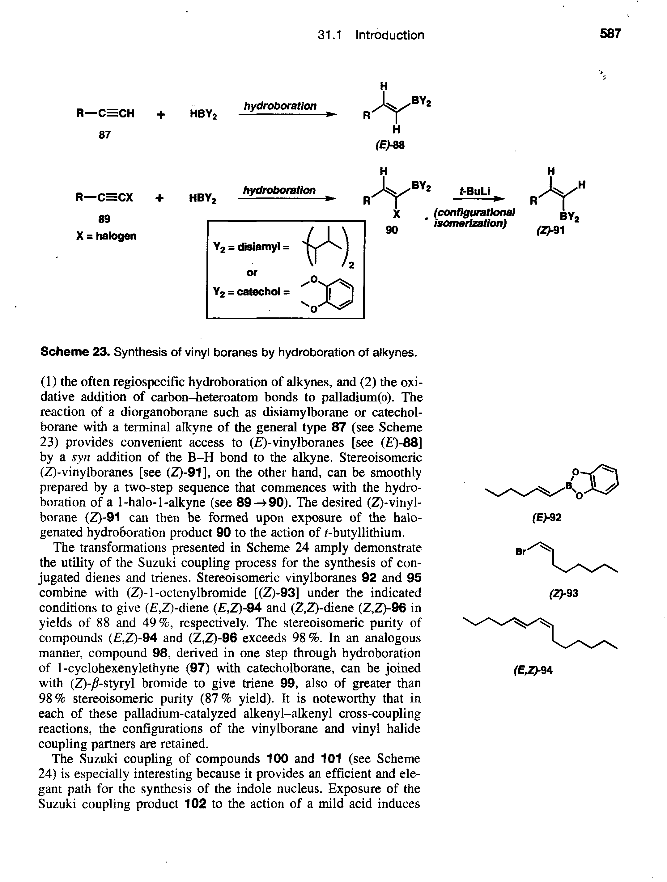 Scheme 23. Synthesis of vinyl boranes by hydroboration of alkynes.
