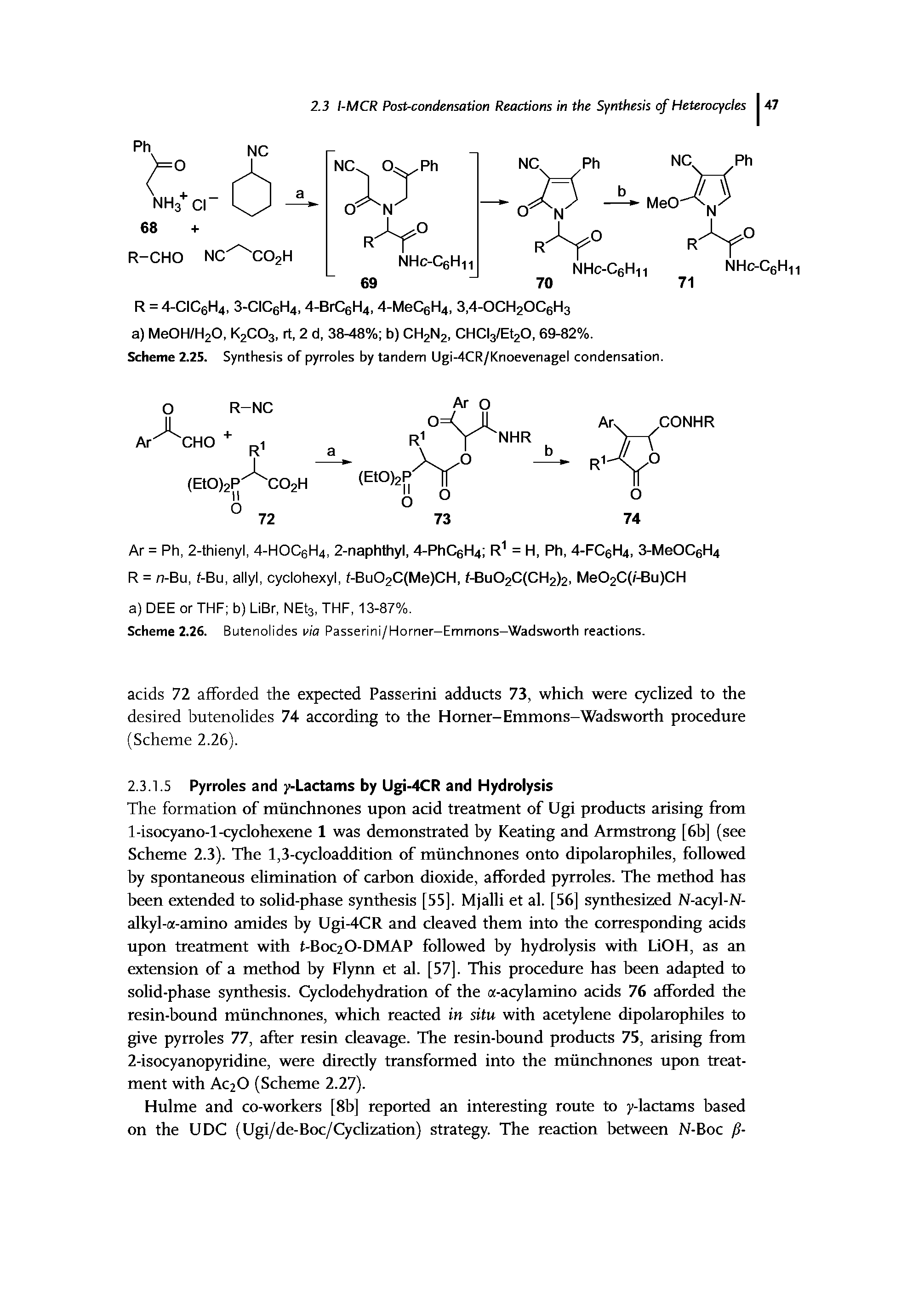 Scheme 2.25. Synthesis of pyrroles by tandem Ugi-4CR/Knoevenagel condensation.