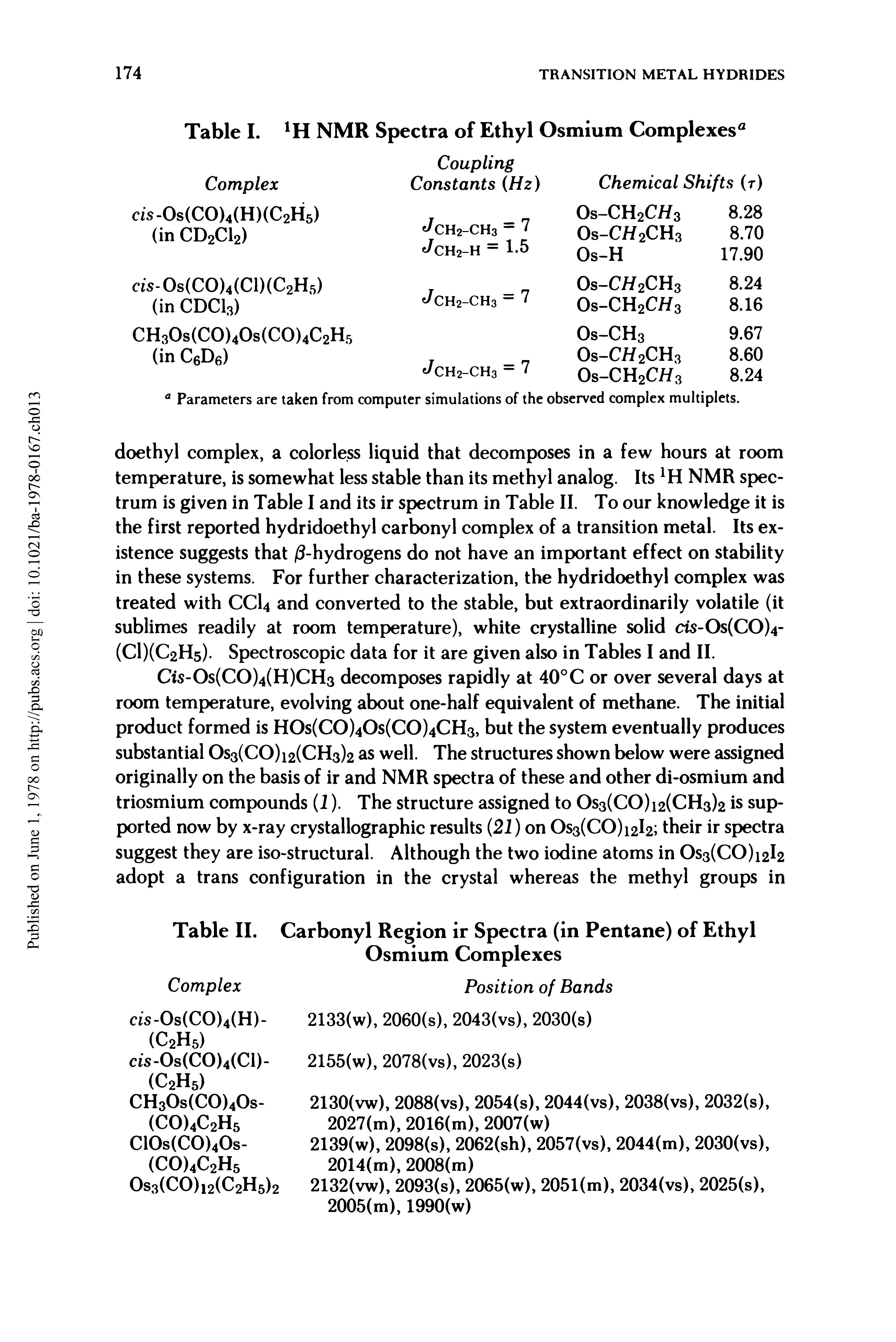 Table II. Carbonyl Region ir Spectra (in Pentane) of Ethyl Osmium Complexes...