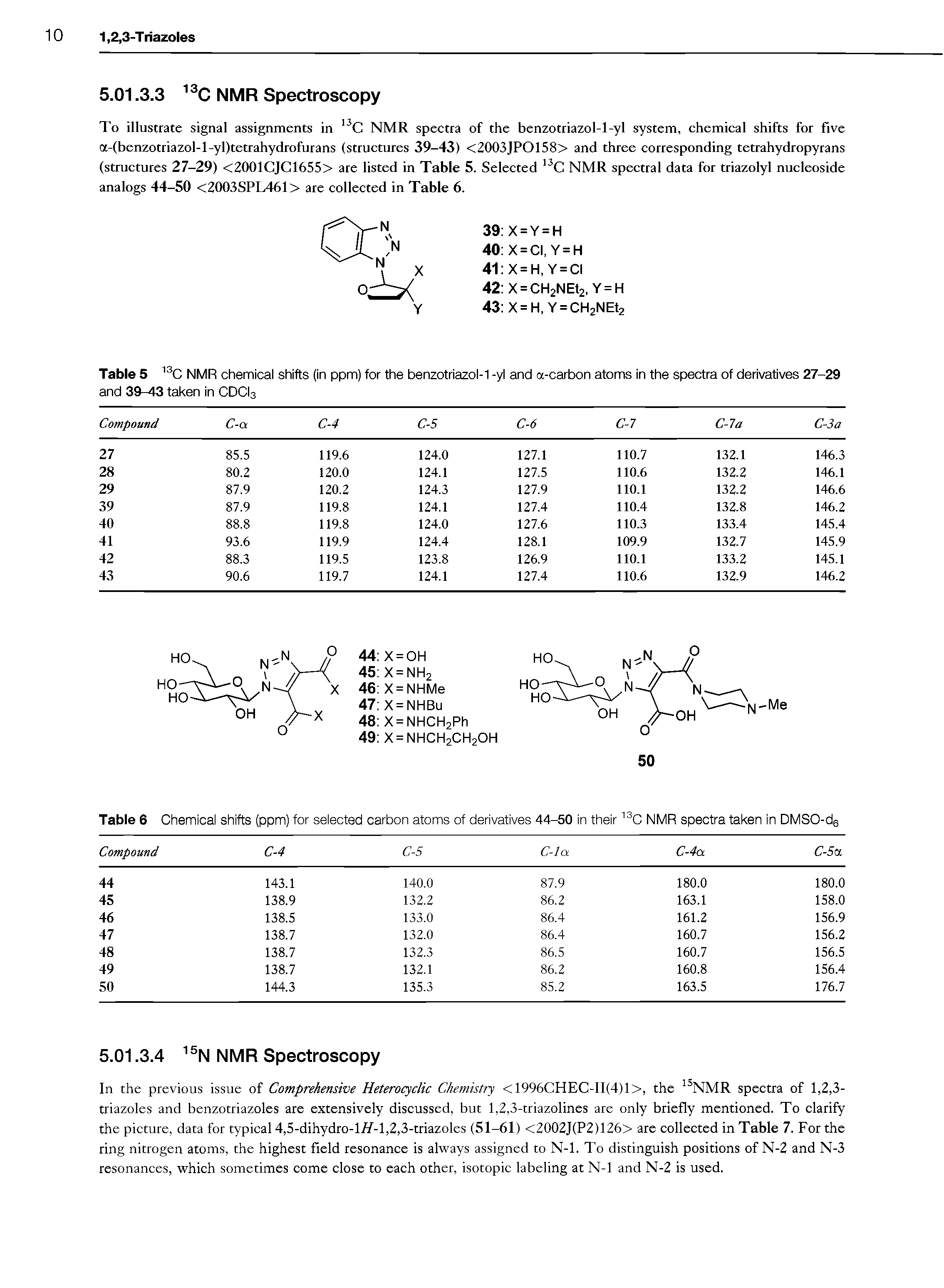 Table 5 13C NMR chemical shifts (in ppm) for the benzotriazol-1 -yl and a-carbon atoms in the spectra of derivatives 27-29 and 39-43 taken in CDCI3...