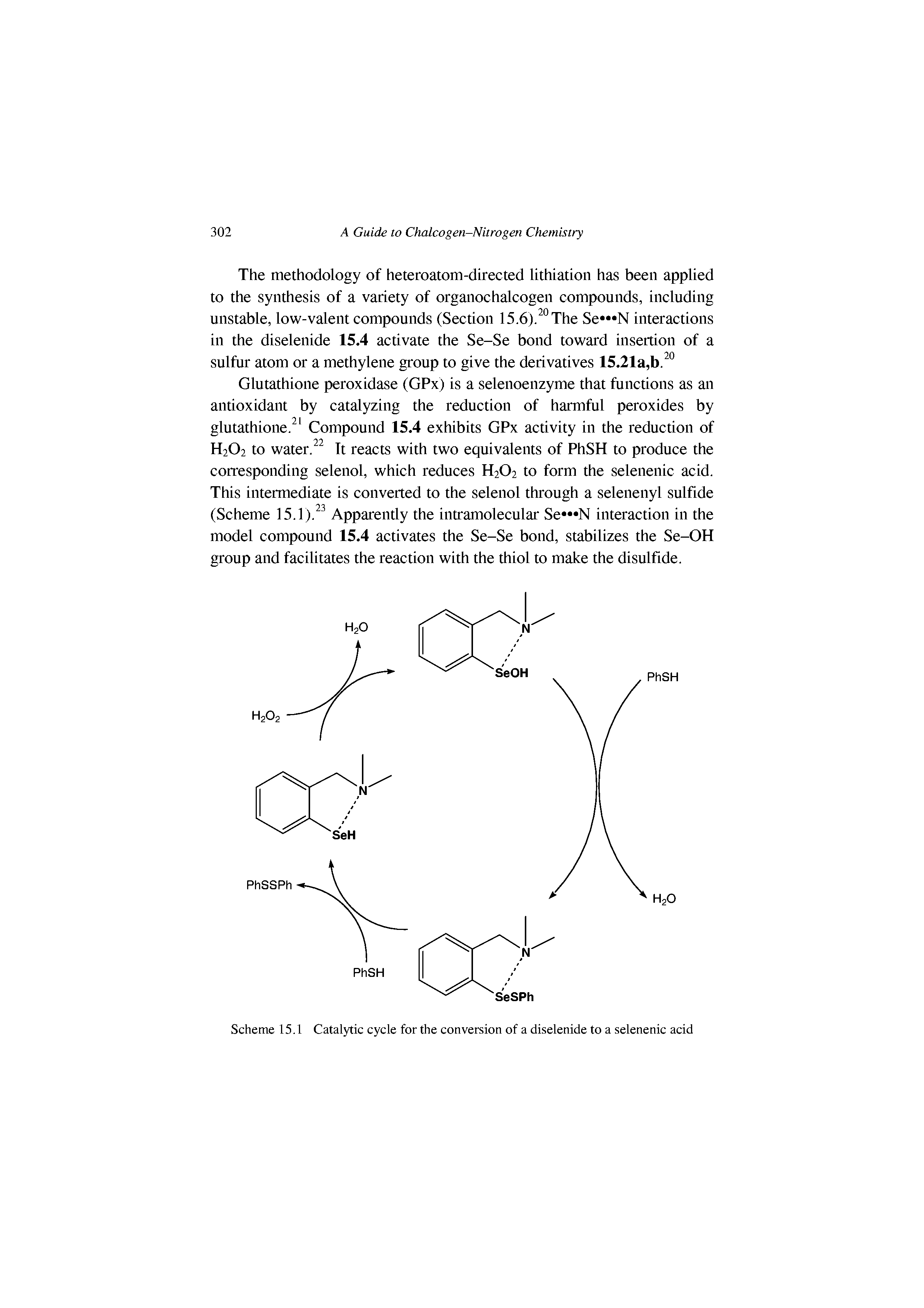 Scheme 15.1 Catalytic cycle for the conversion of a diselenide to a selenenic acid...